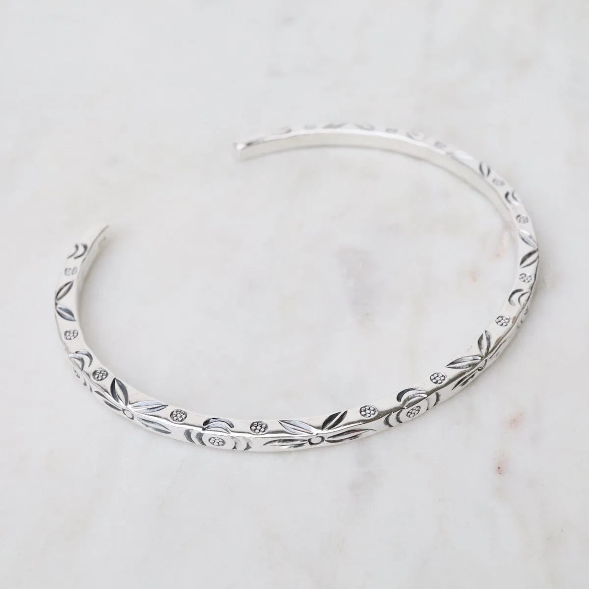 Simple Square Etched Wire Sterling Silver Cuff