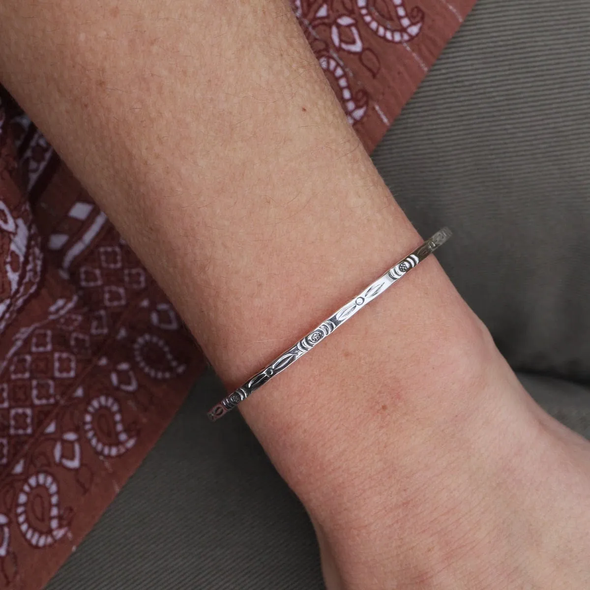 Simple Square Etched Wire Sterling Silver Cuff