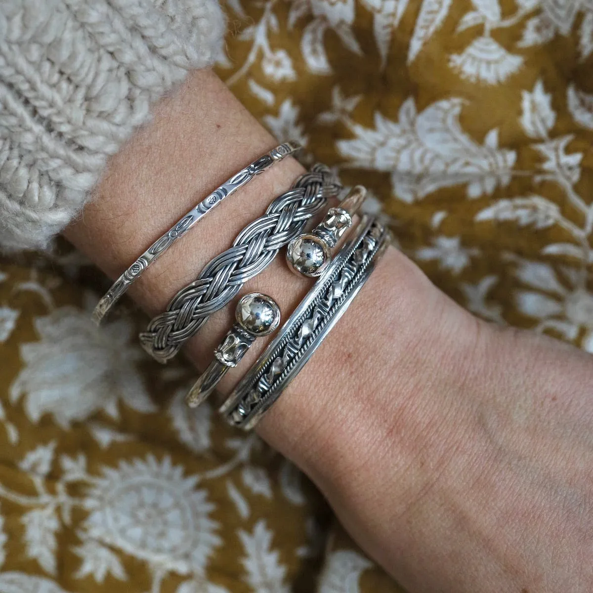 Simple Square Etched Wire Sterling Silver Cuff