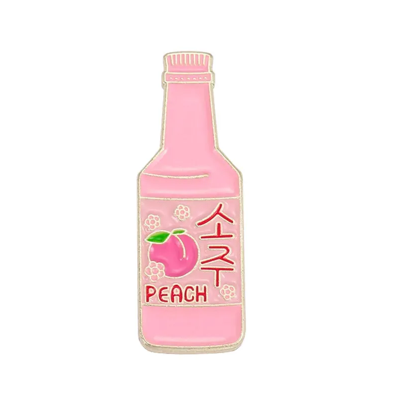 Soju Enamel Pin Korean Peach Drinking Wine Brooches Lapel Badge Cartoon Jewelry Gift for Best friends