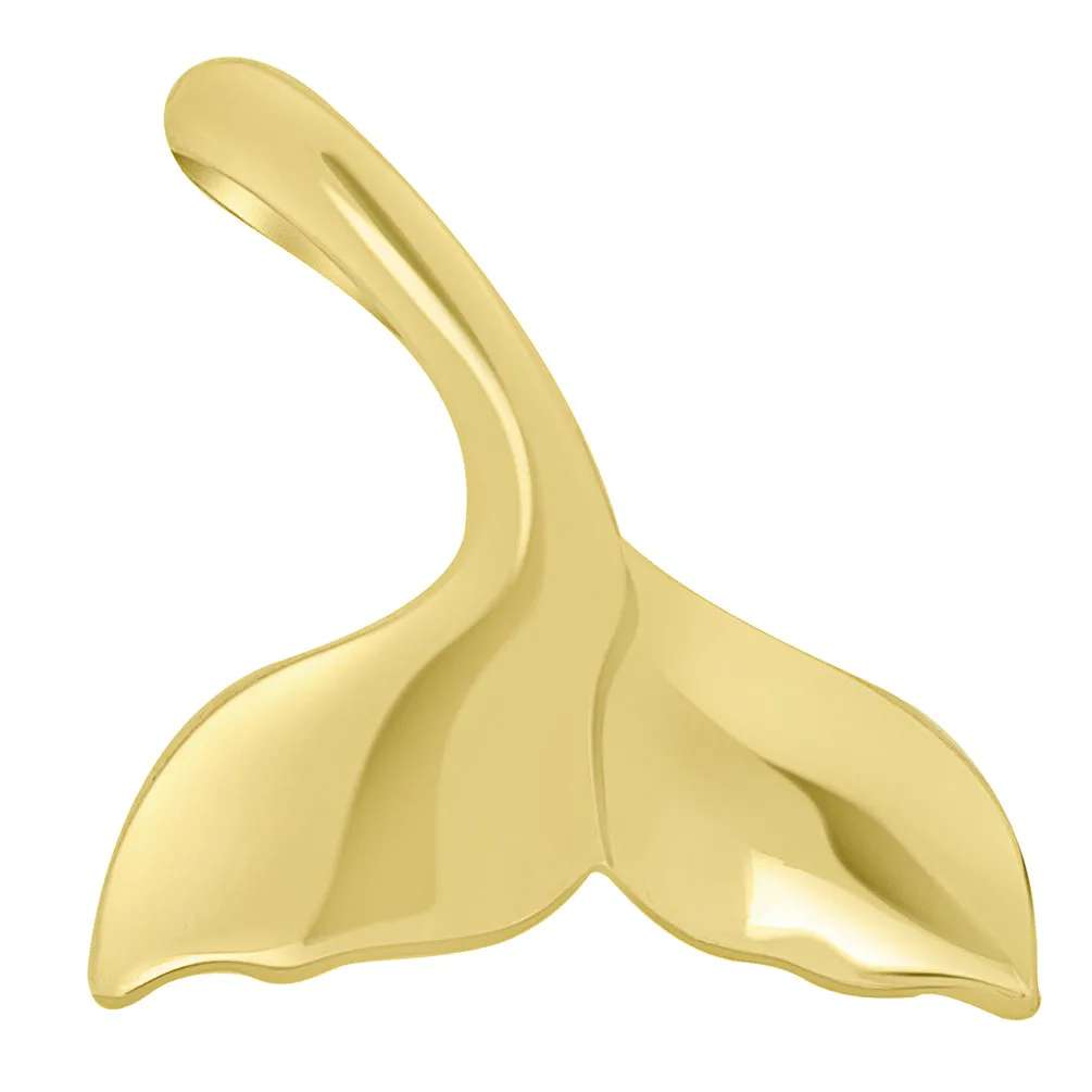 Solid 14k Yellow Gold Classic Curved Whale's Tail Pendant