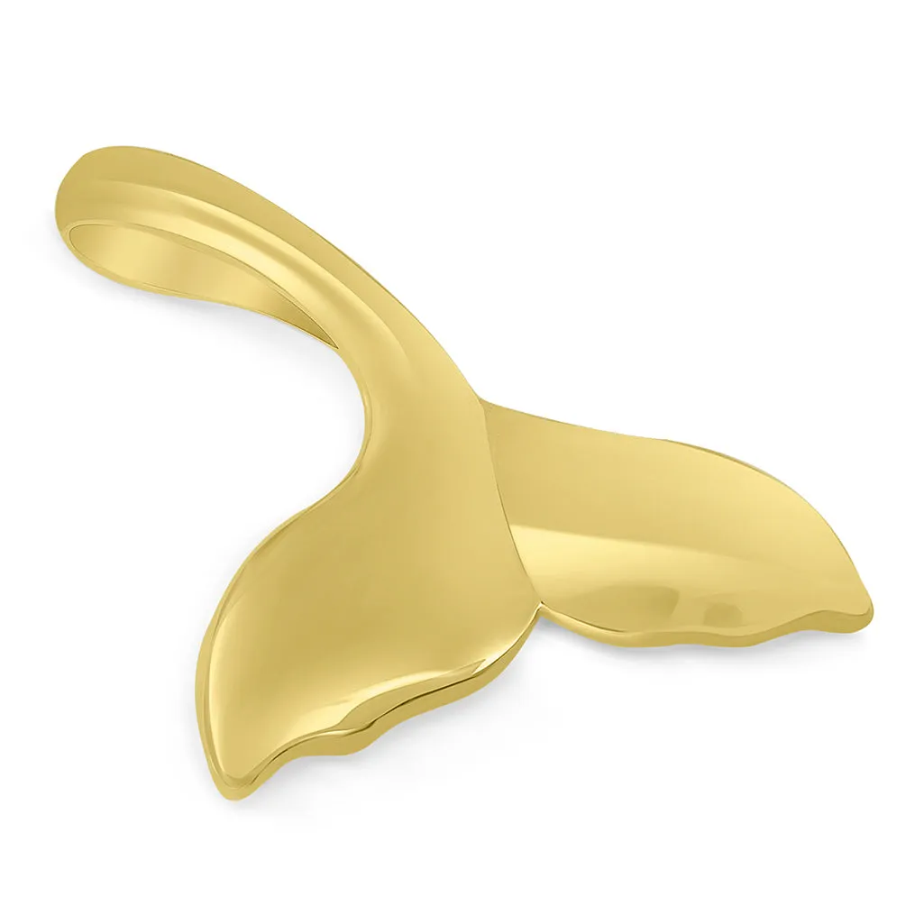 Solid 14k Yellow Gold Classic Curved Whale's Tail Pendant