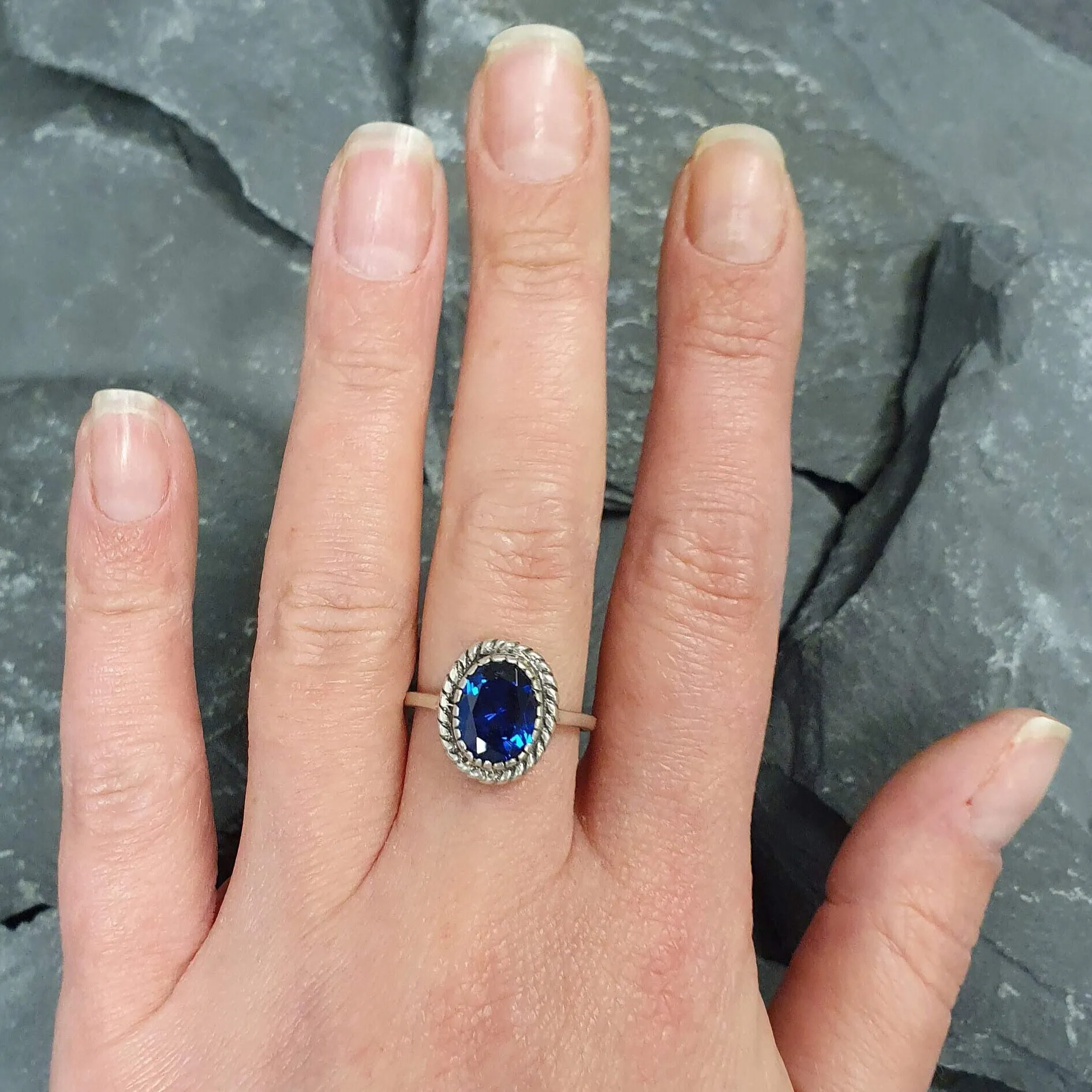 Solitaire Sapphire Ring - Blue Sapphire Ring, Blue Promise Ring