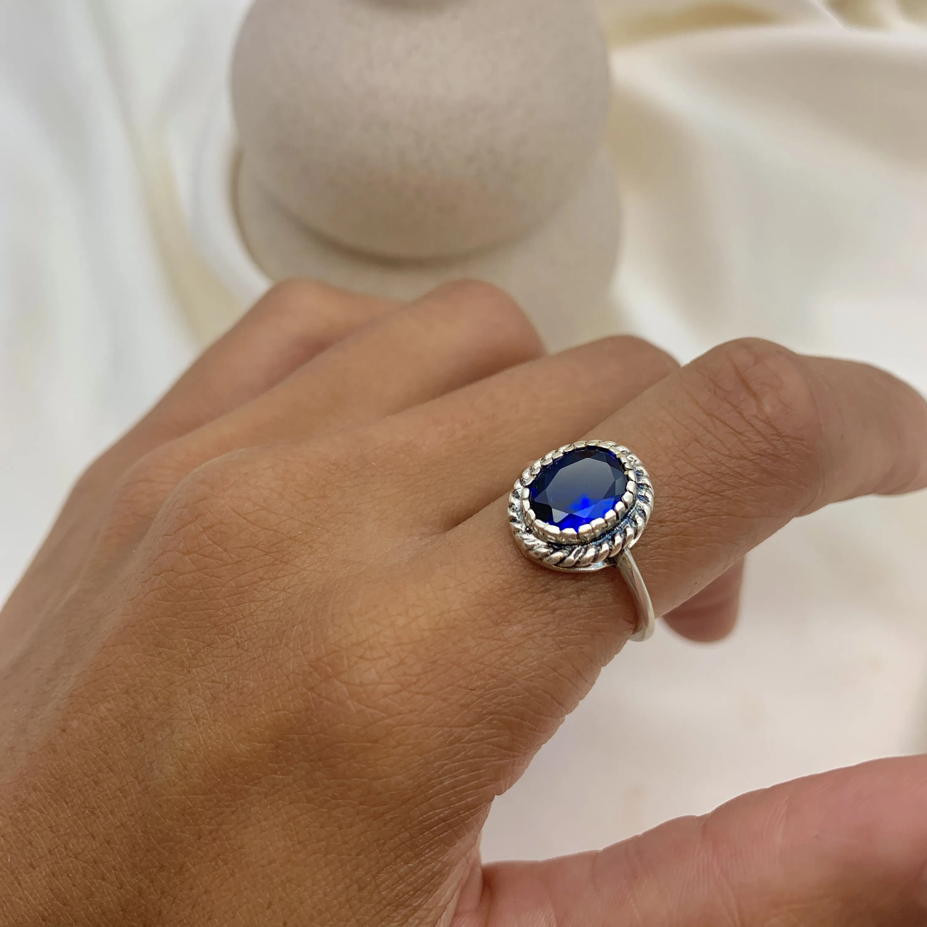 Solitaire Sapphire Ring - Blue Sapphire Ring, Blue Promise Ring