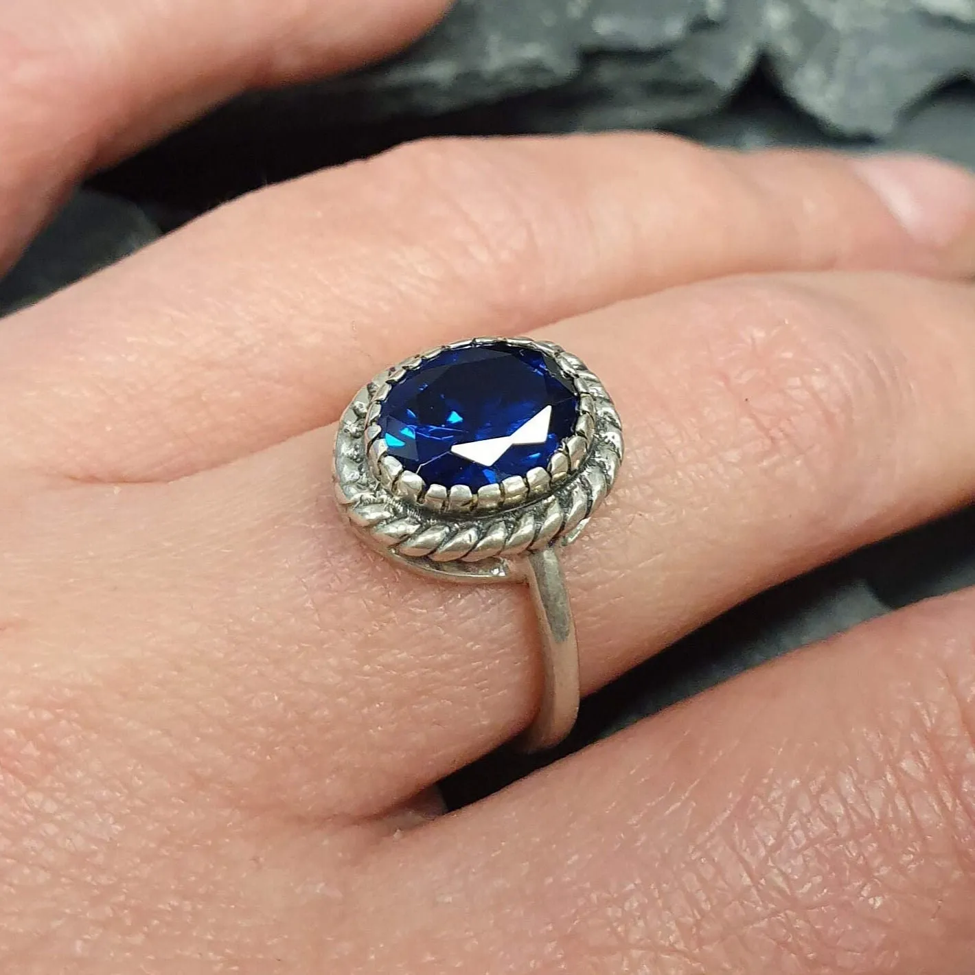 Solitaire Sapphire Ring - Blue Sapphire Ring, Blue Promise Ring