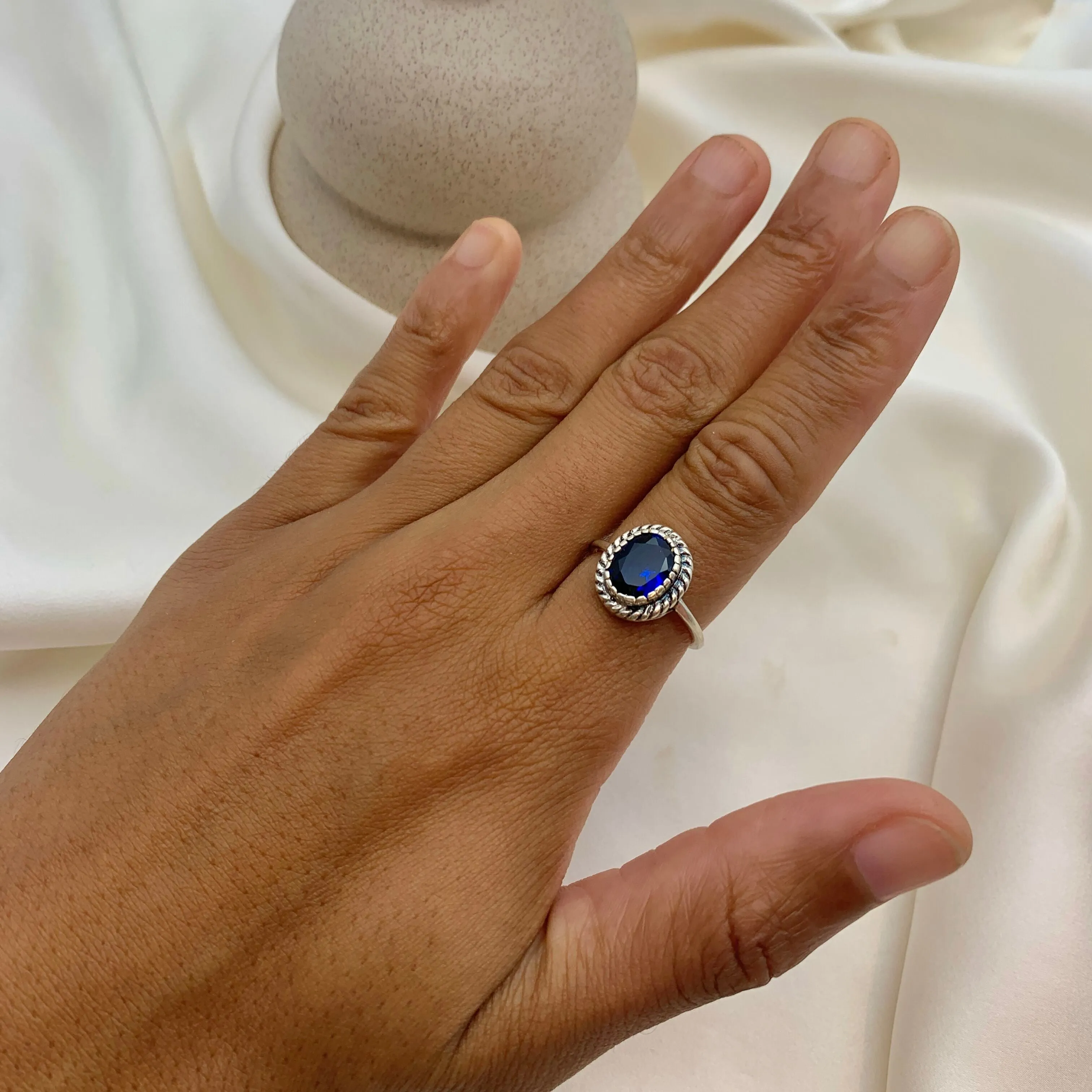 Solitaire Sapphire Ring - Blue Sapphire Ring, Blue Promise Ring