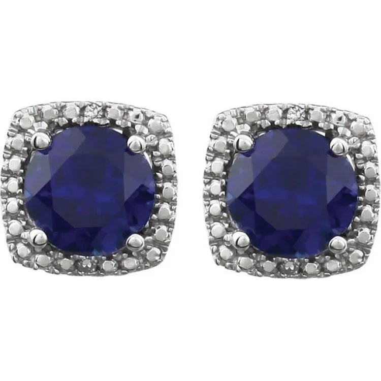 Sterling Silver Lab-Grown Blue Sapphire & .015 CTW Natural Diamond Earrings