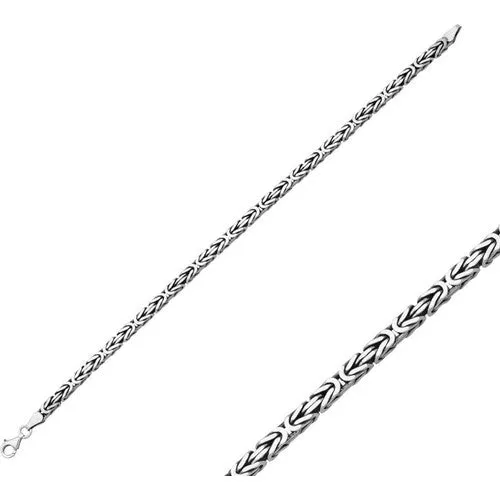 Sterling Silver Men's Solid Square Byzantine Bracelet 5mm Chain