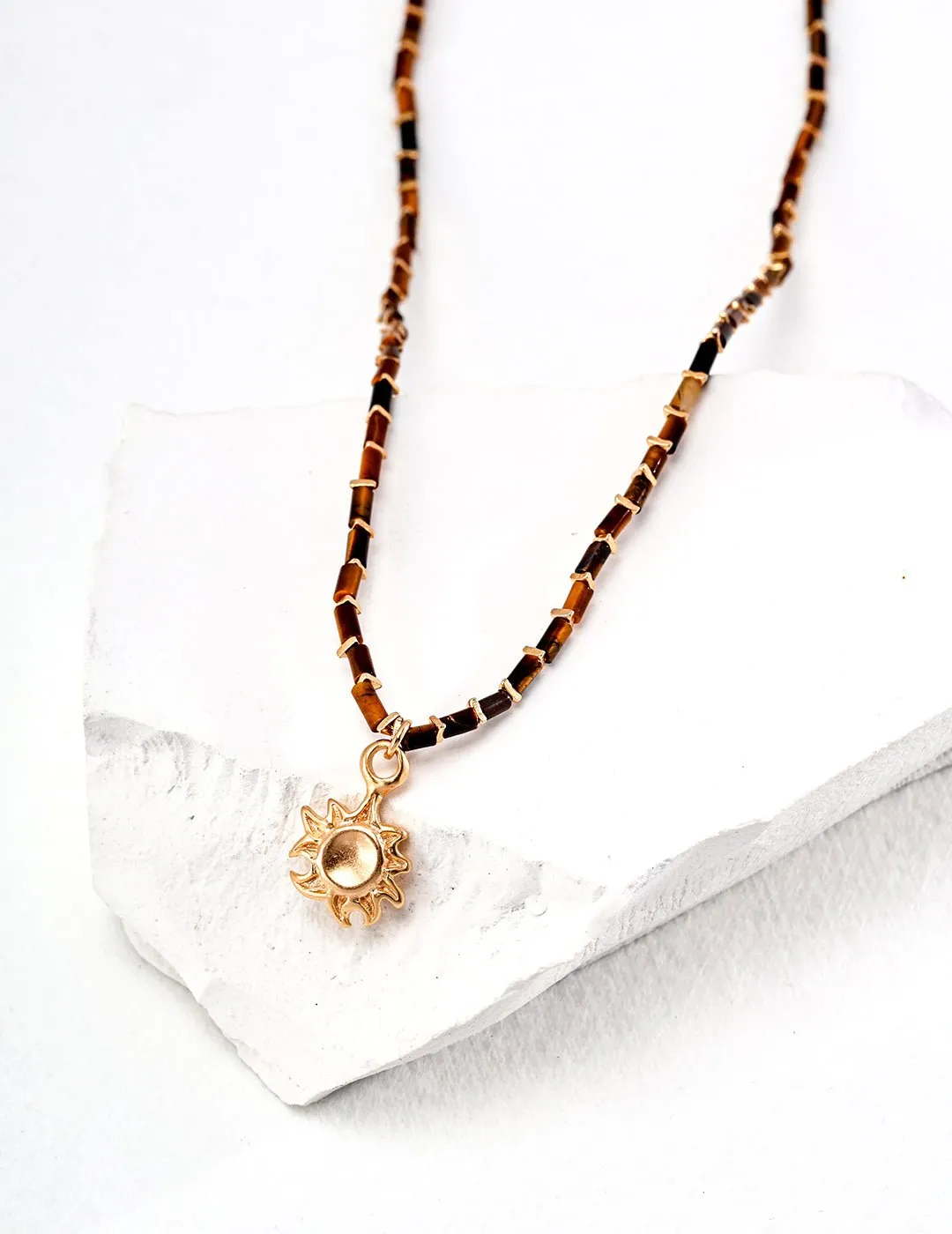 Sunflower Pendant Tiger's Eye Necklace