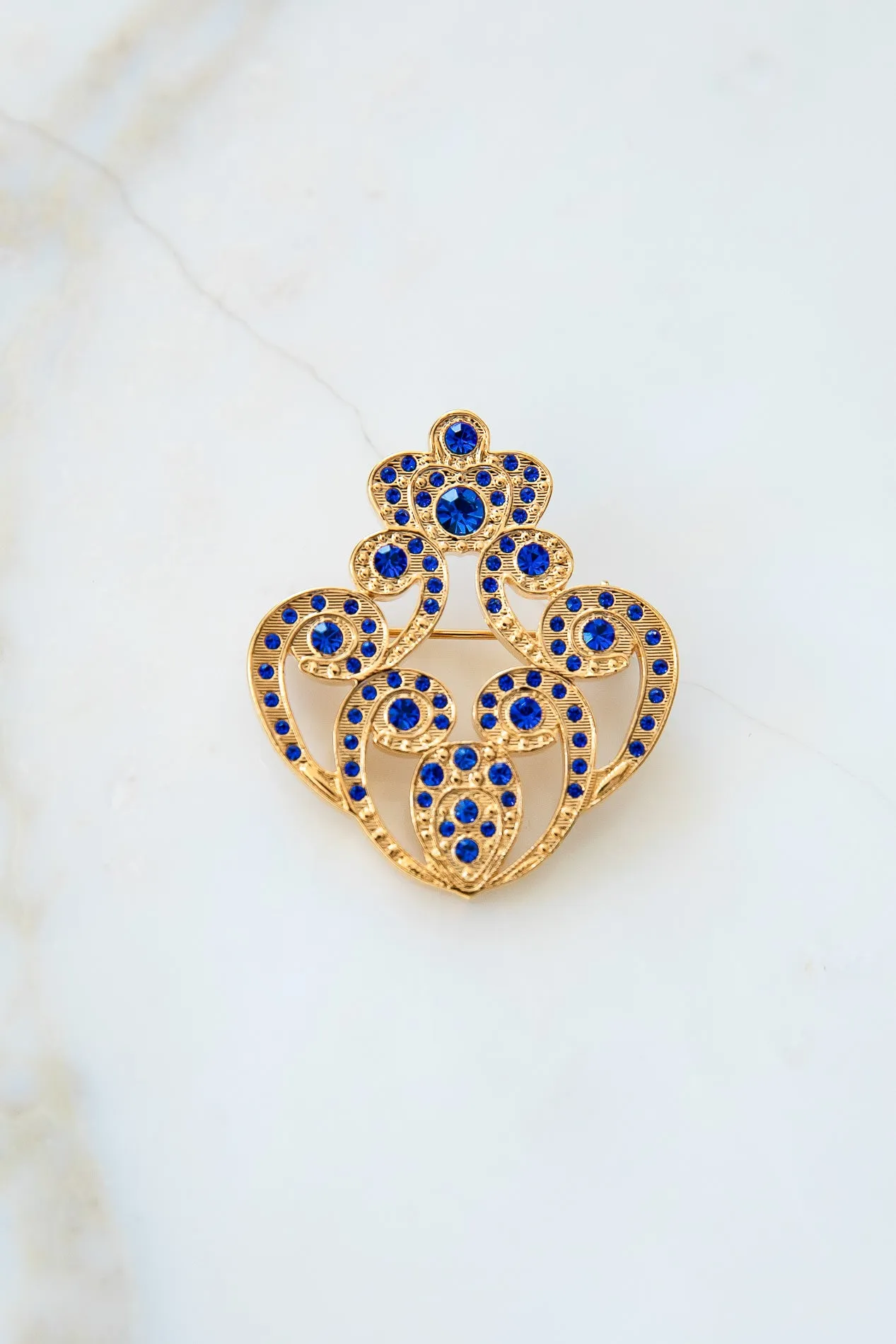 The Crown Brooch - Gold With Sapphire Crystals