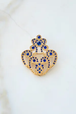 The Crown Brooch - Gold With Sapphire Crystals