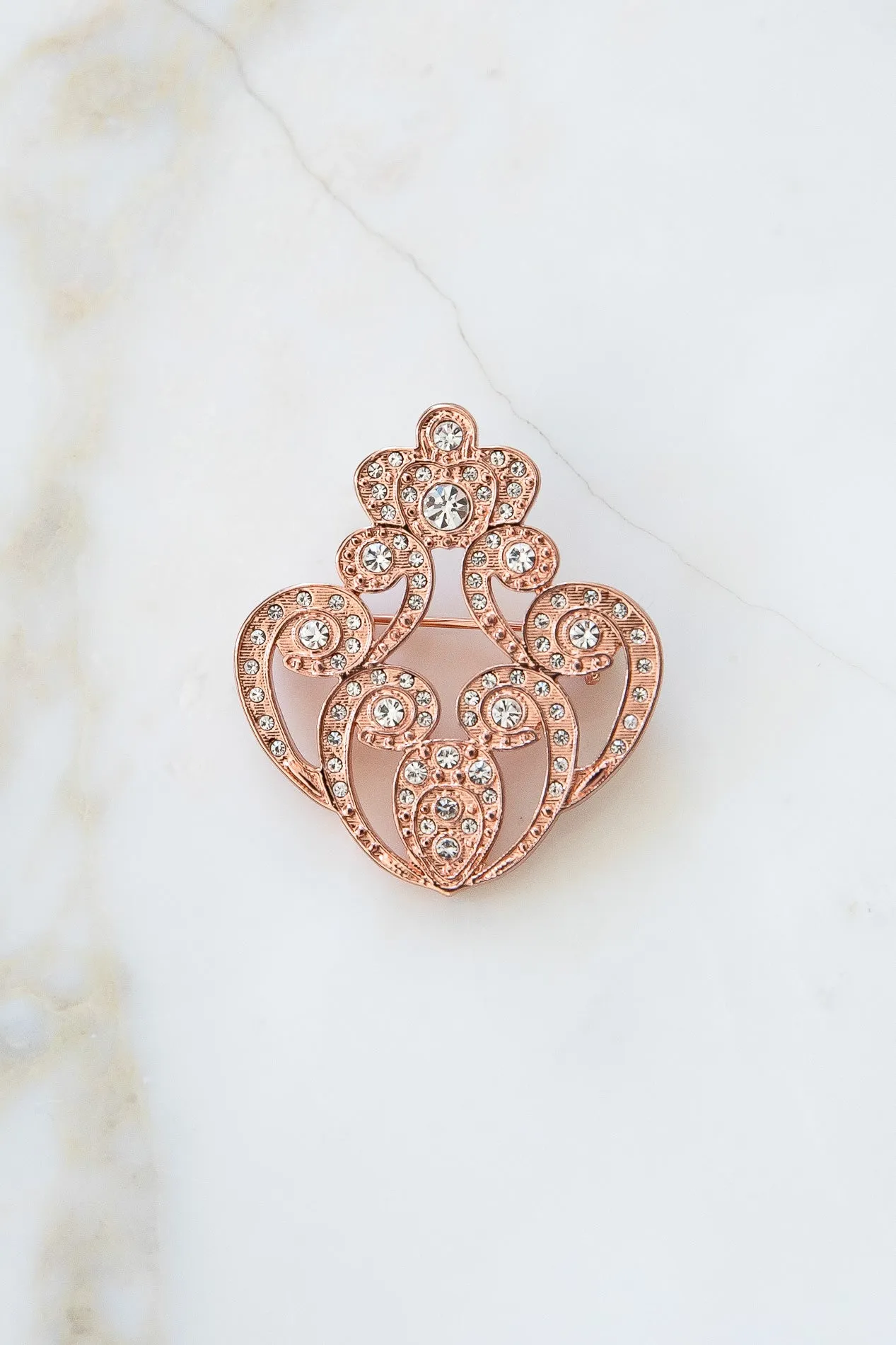 The Crown Brooch - Rose - Gold With White Crystals