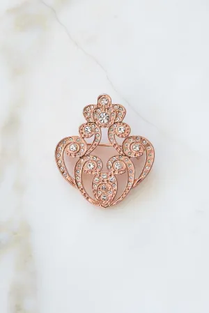 The Crown Brooch - Rose - Gold With White Crystals