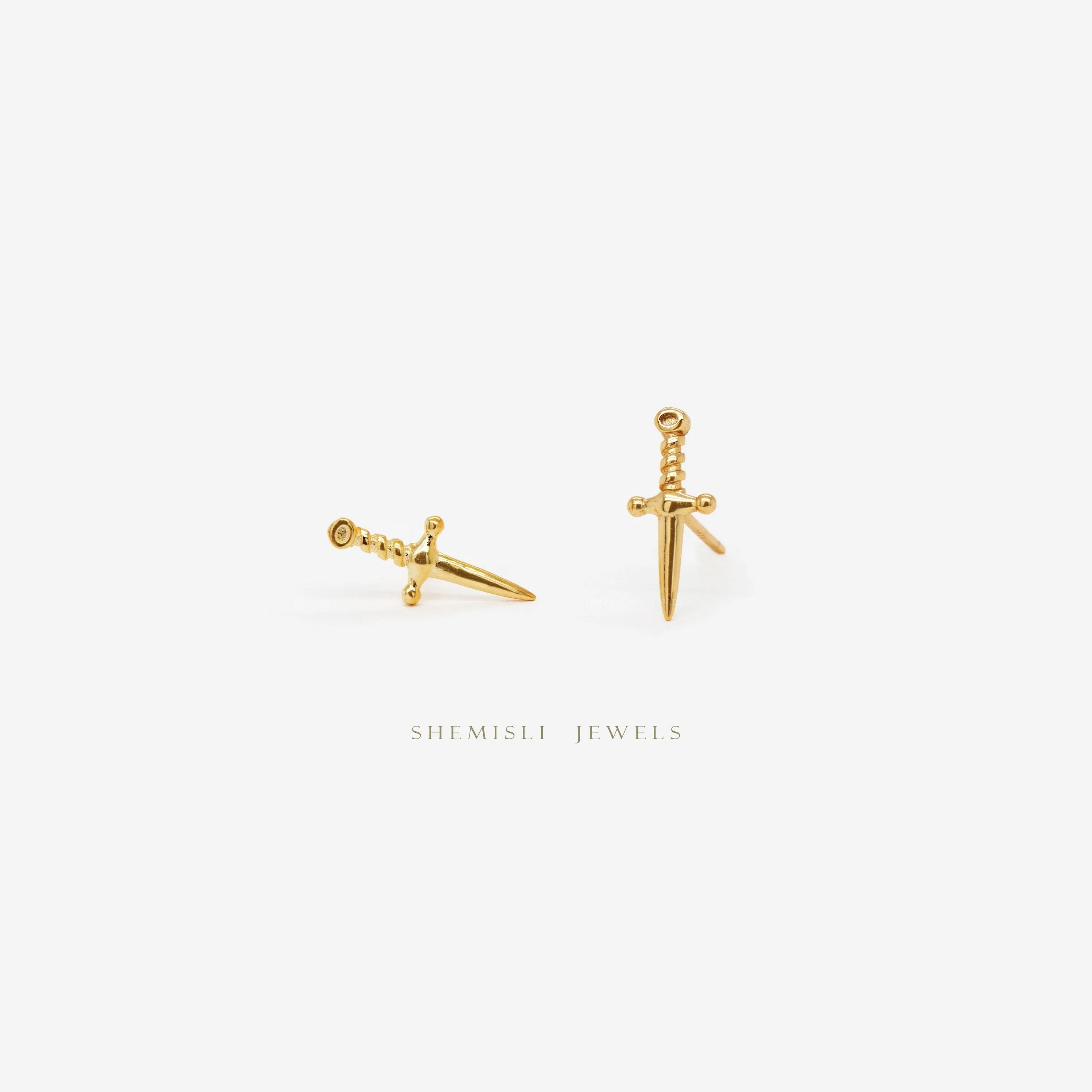 Tiny Dagger Stud Earrings, Unisex, Gold, Silver SHEMISLI - SS207 Butterfly End, SS354 Screw Ball End (Type A)