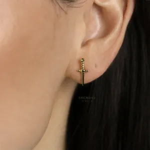 Tiny Dagger Stud Earrings, Unisex, Gold, Silver SHEMISLI - SS207 Butterfly End, SS354 Screw Ball End (Type A)