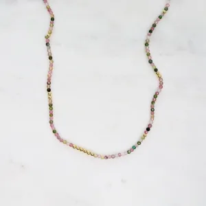 Tiny Multi Tourmaline & Gold Nugget Beaded Necklace