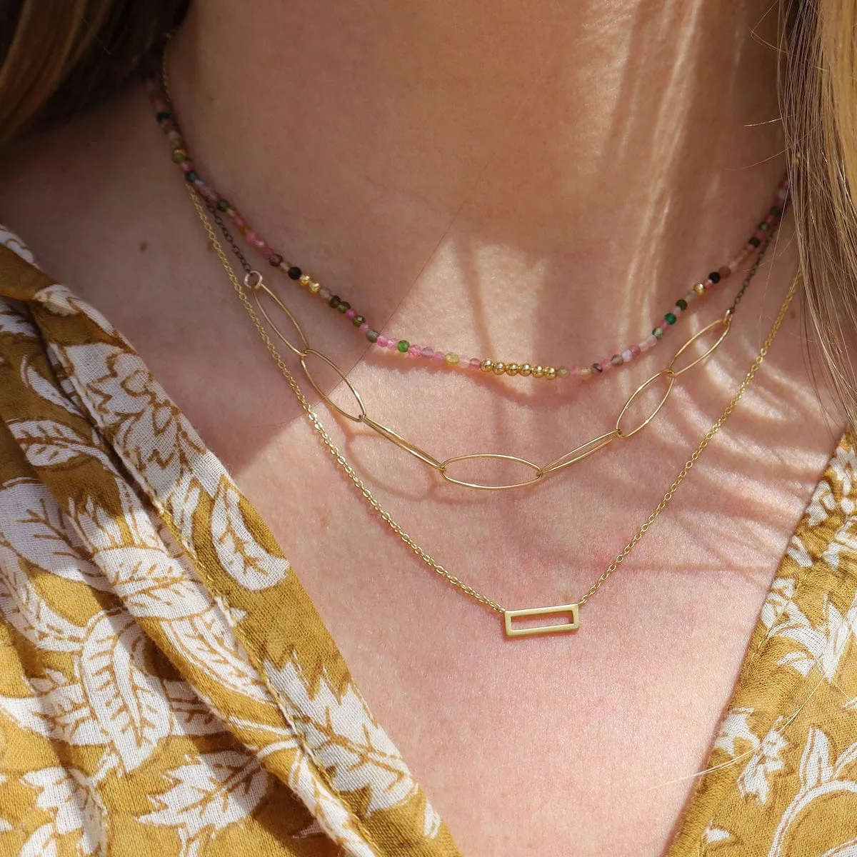 Tiny Multi Tourmaline & Gold Nugget Beaded Necklace