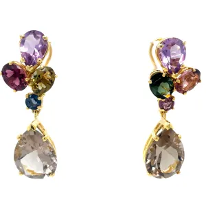 Tourmaline & Amethyst Drop Earrings