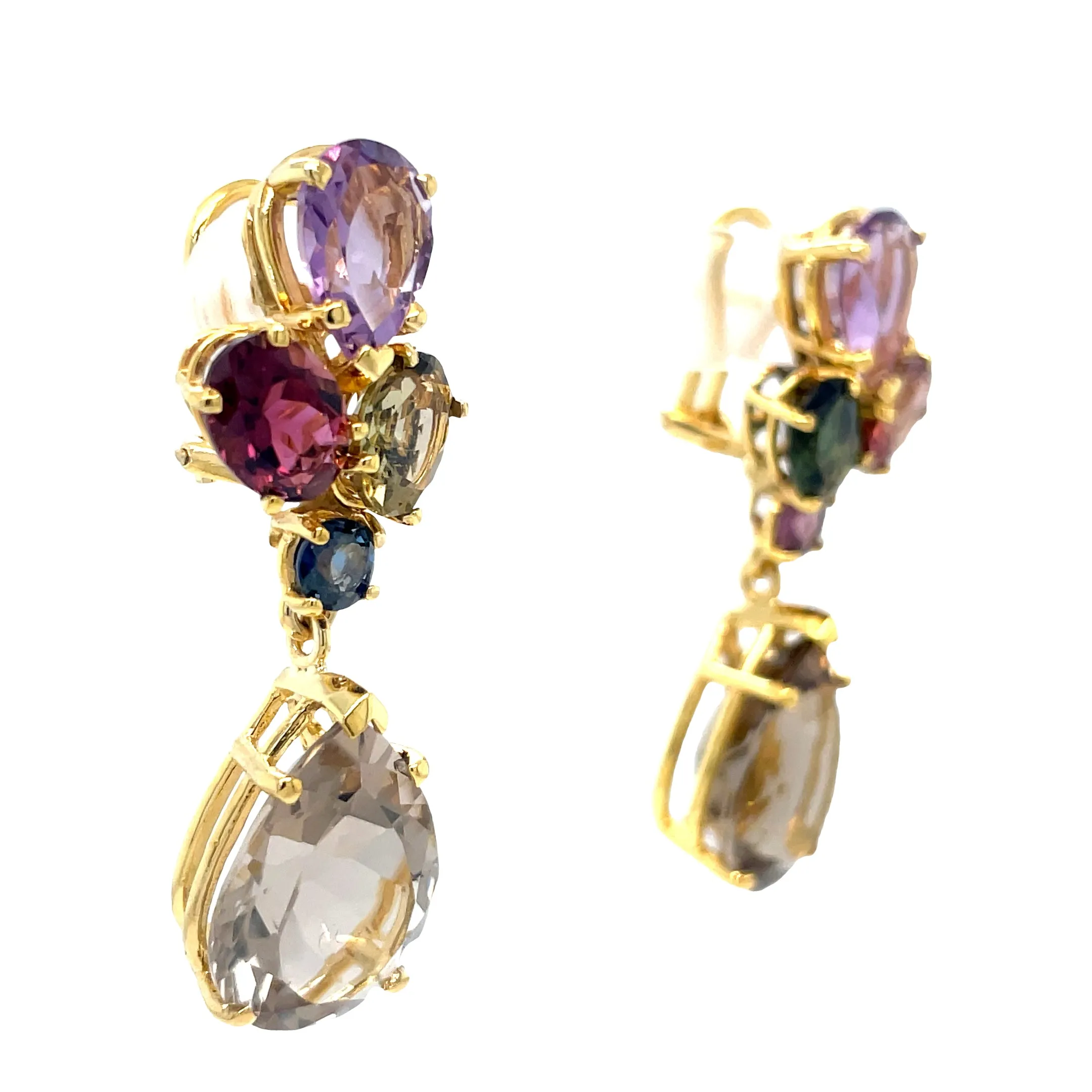 Tourmaline & Amethyst Drop Earrings