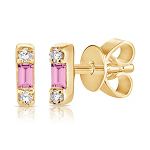 Trendy Pink Sapphire & Diamond Stud