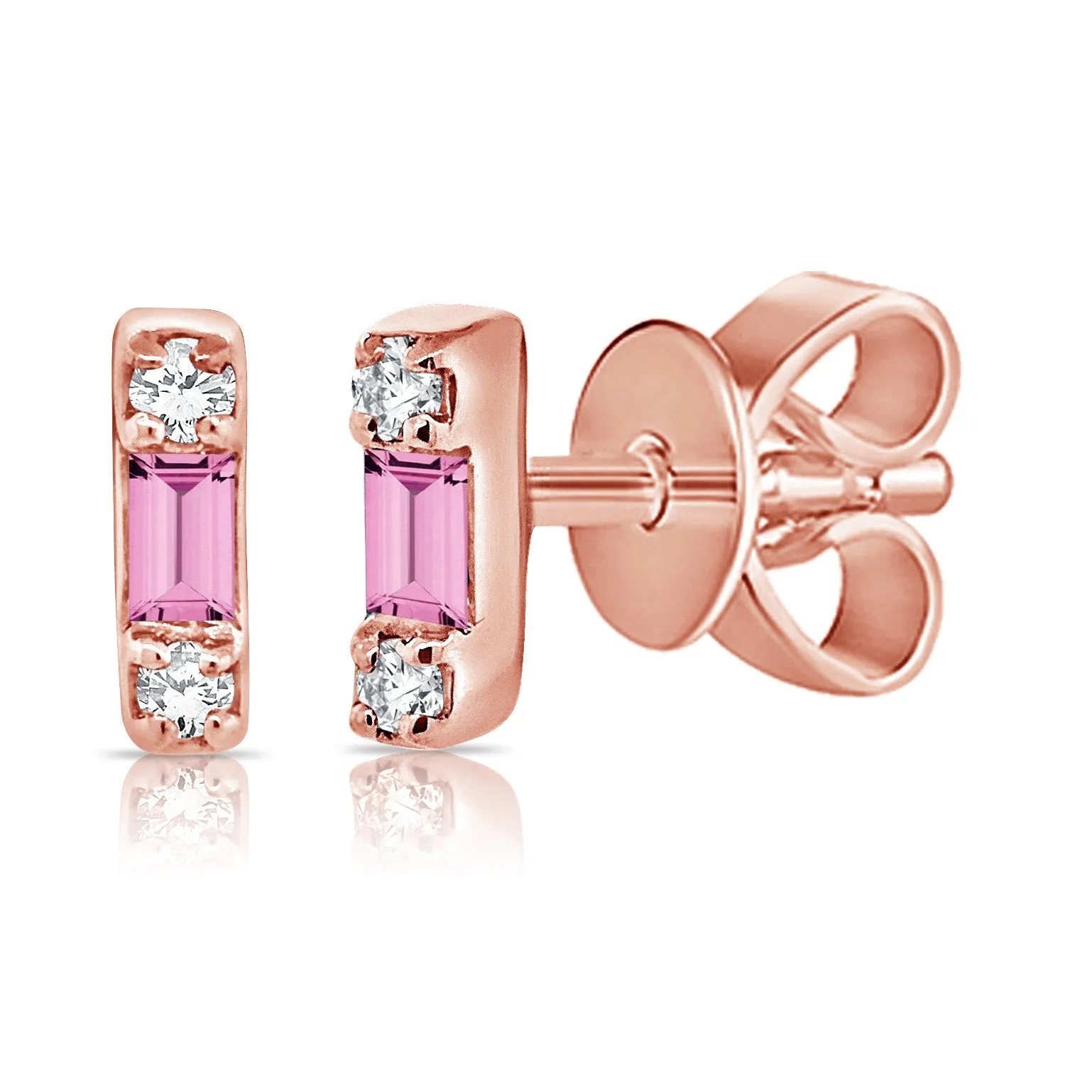 Trendy Pink Sapphire & Diamond Stud