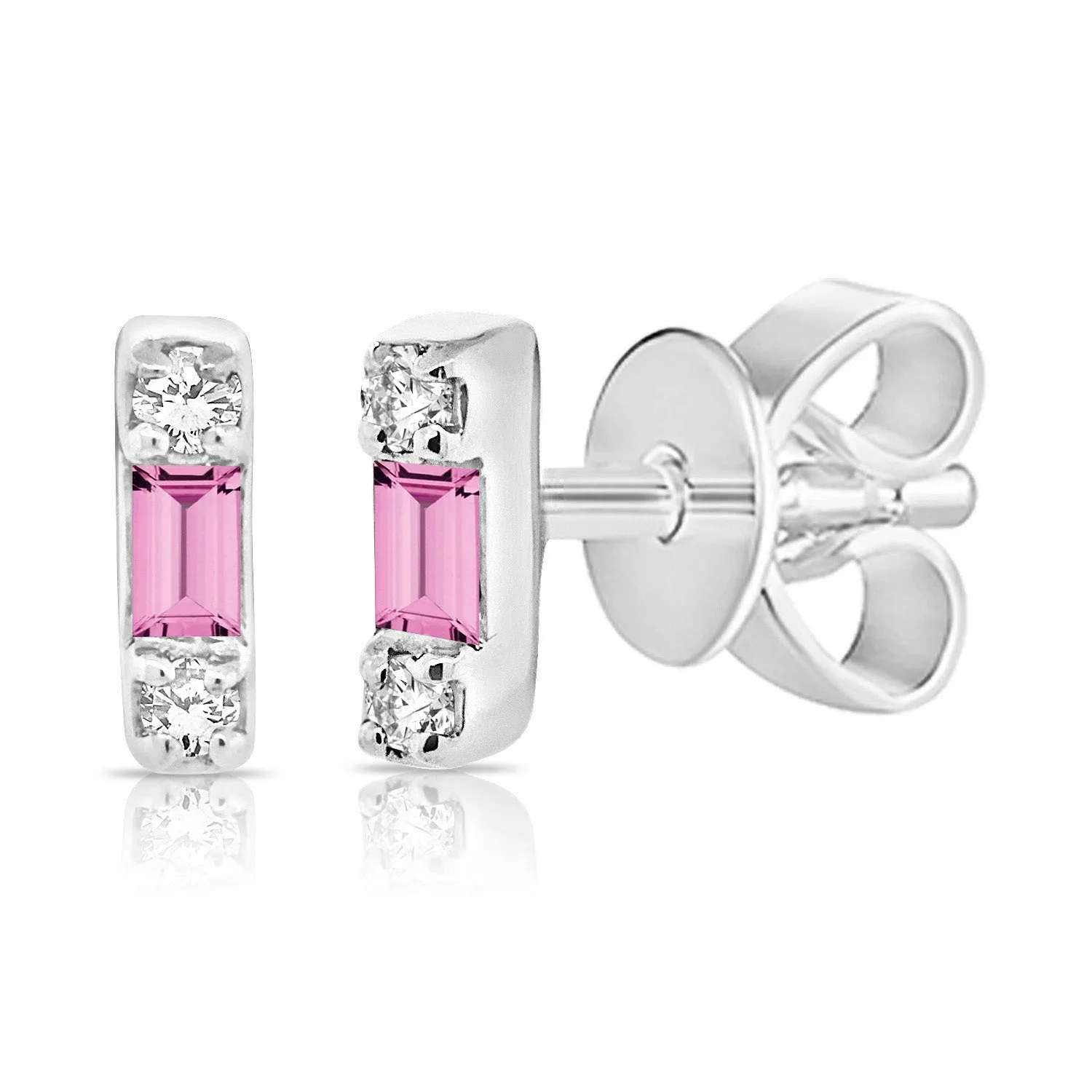 Trendy Pink Sapphire & Diamond Stud