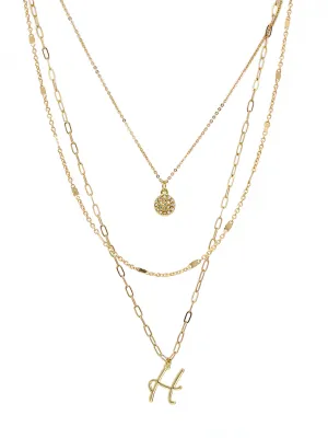 Triple Layered Initial Charm Necklace