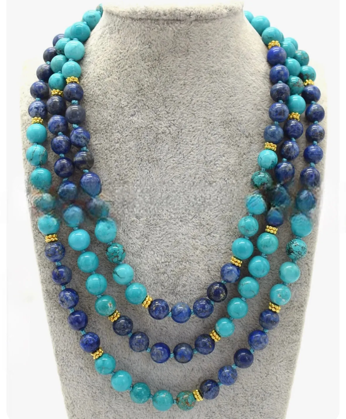 Turquoise & Lapis Lazuli Gemstone Layered Necklace and Bracelet Set