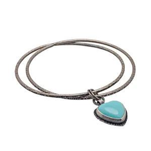 Turquoise charm on double bangle, sterling with 14k accent