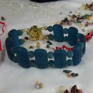 Turquoise Sea Glass Stunning Cuff Bracelet Handmade