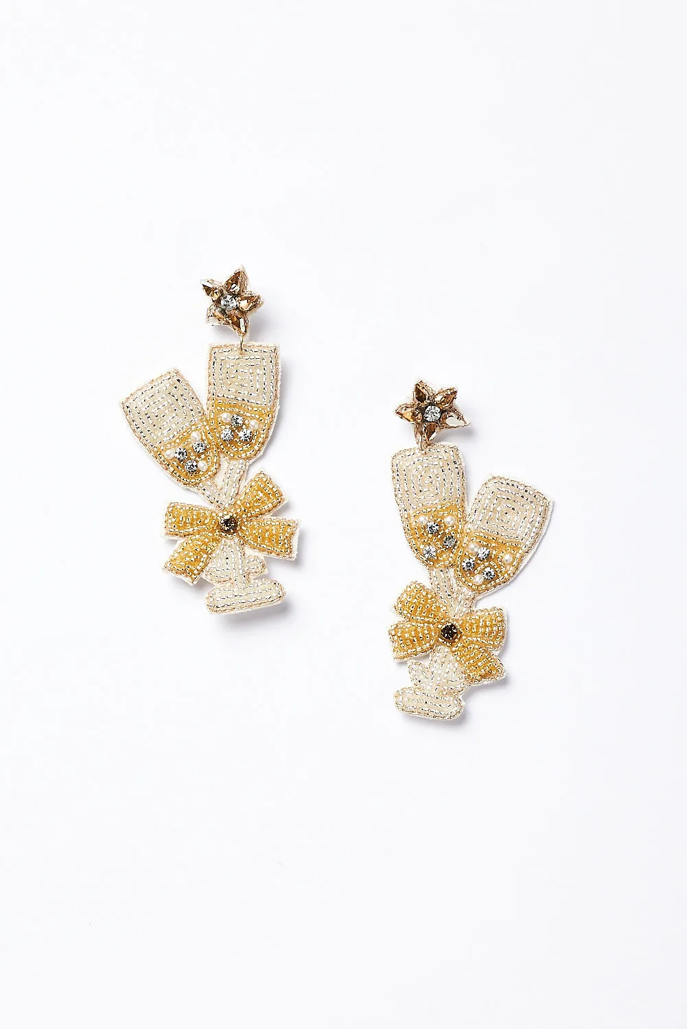 Twin Champagne Beaded Earrings in Gold