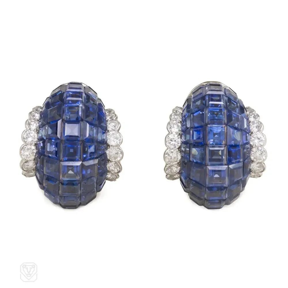 Van Cleef & Arpels Mystery-set sapphire and diamond earrings