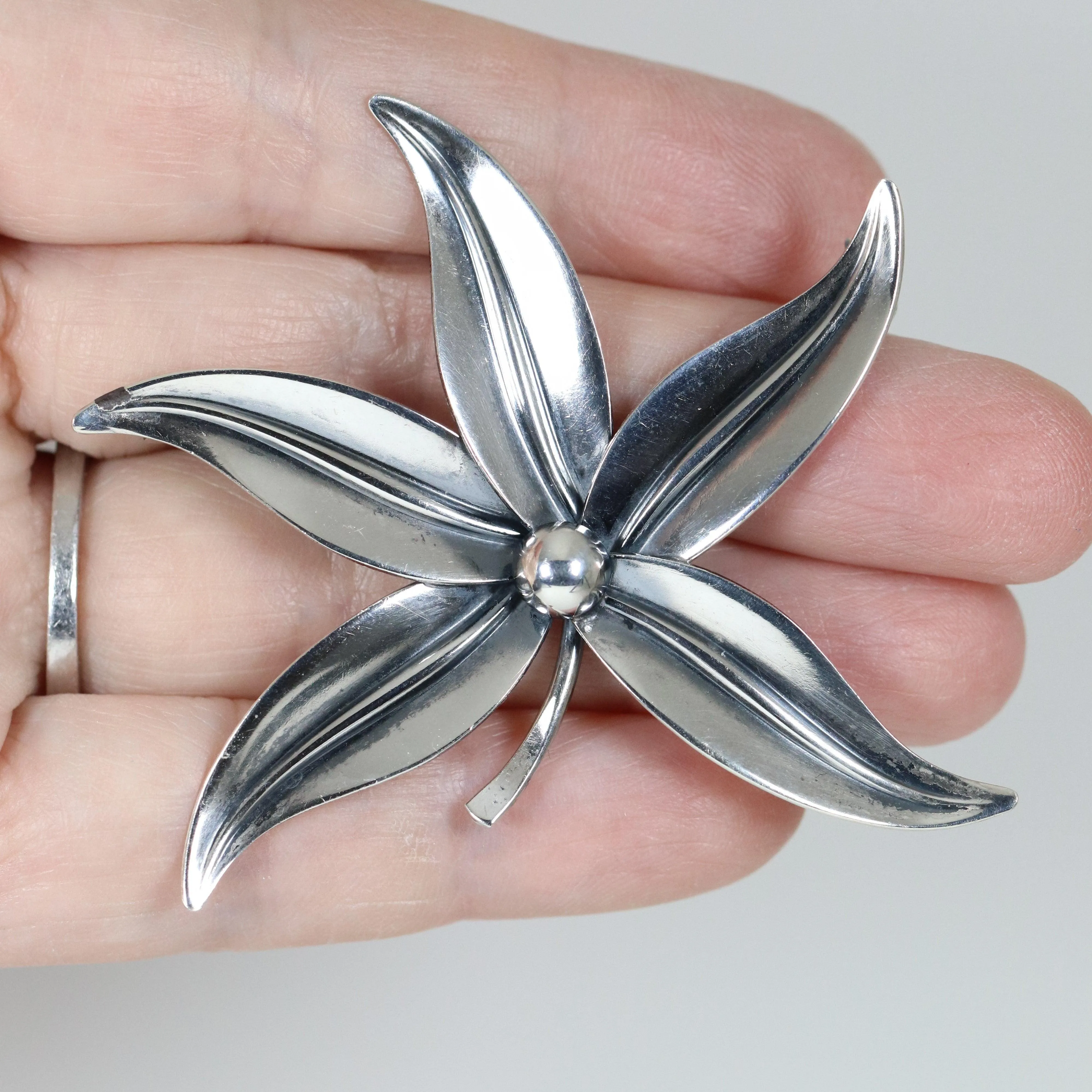 Vintage NE From Sterling Silver Jewelry | Large Floral Brooch Denmark