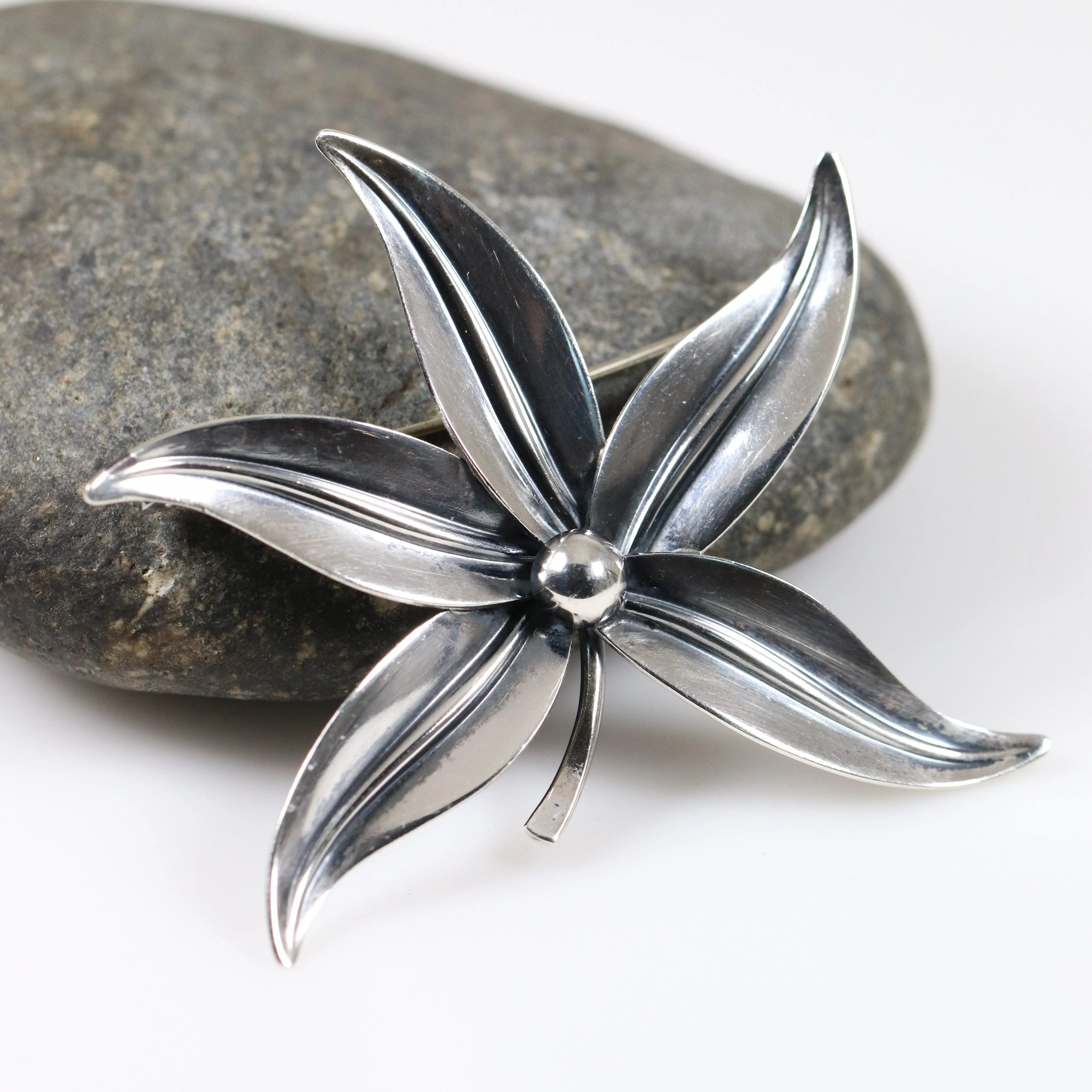 Vintage NE From Sterling Silver Jewelry | Large Floral Brooch Denmark