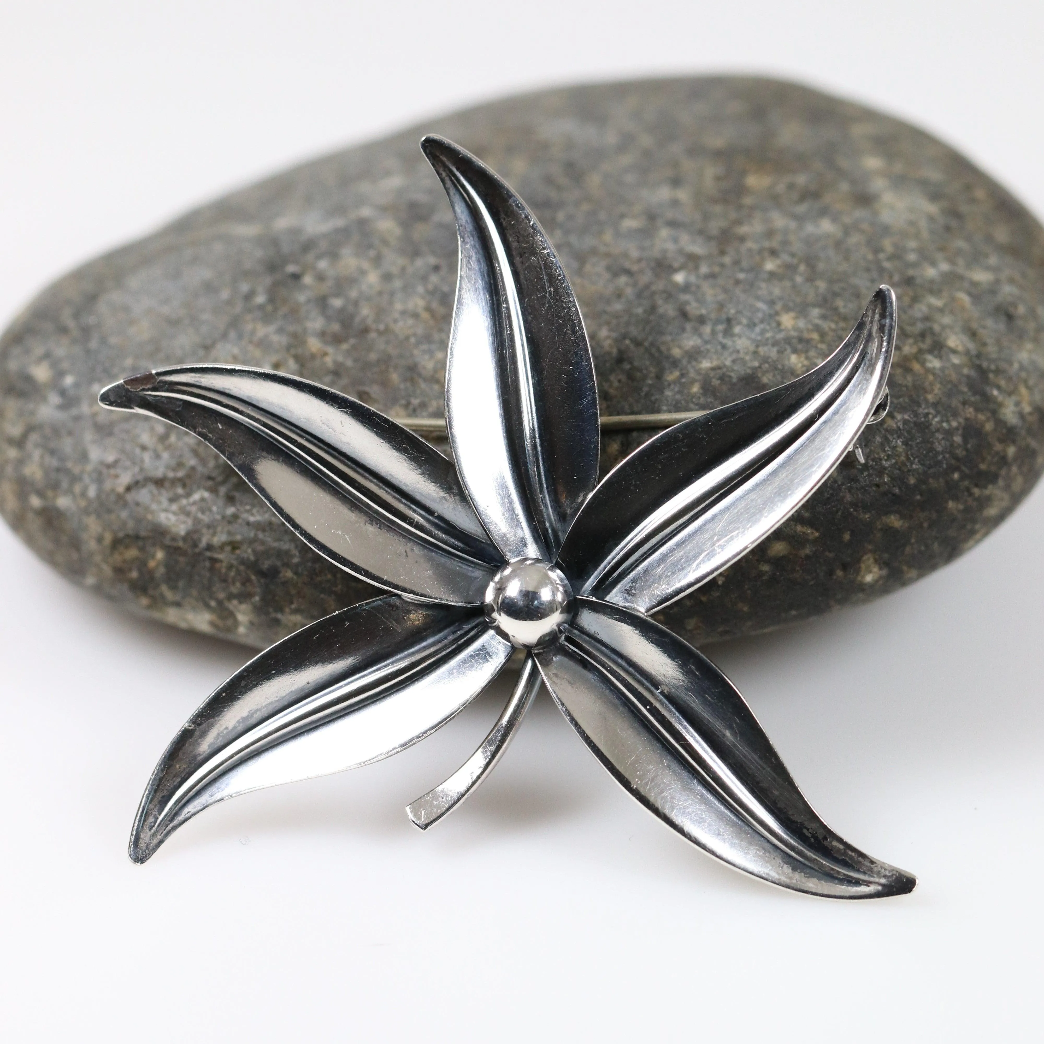 Vintage NE From Sterling Silver Jewelry | Large Floral Brooch Denmark