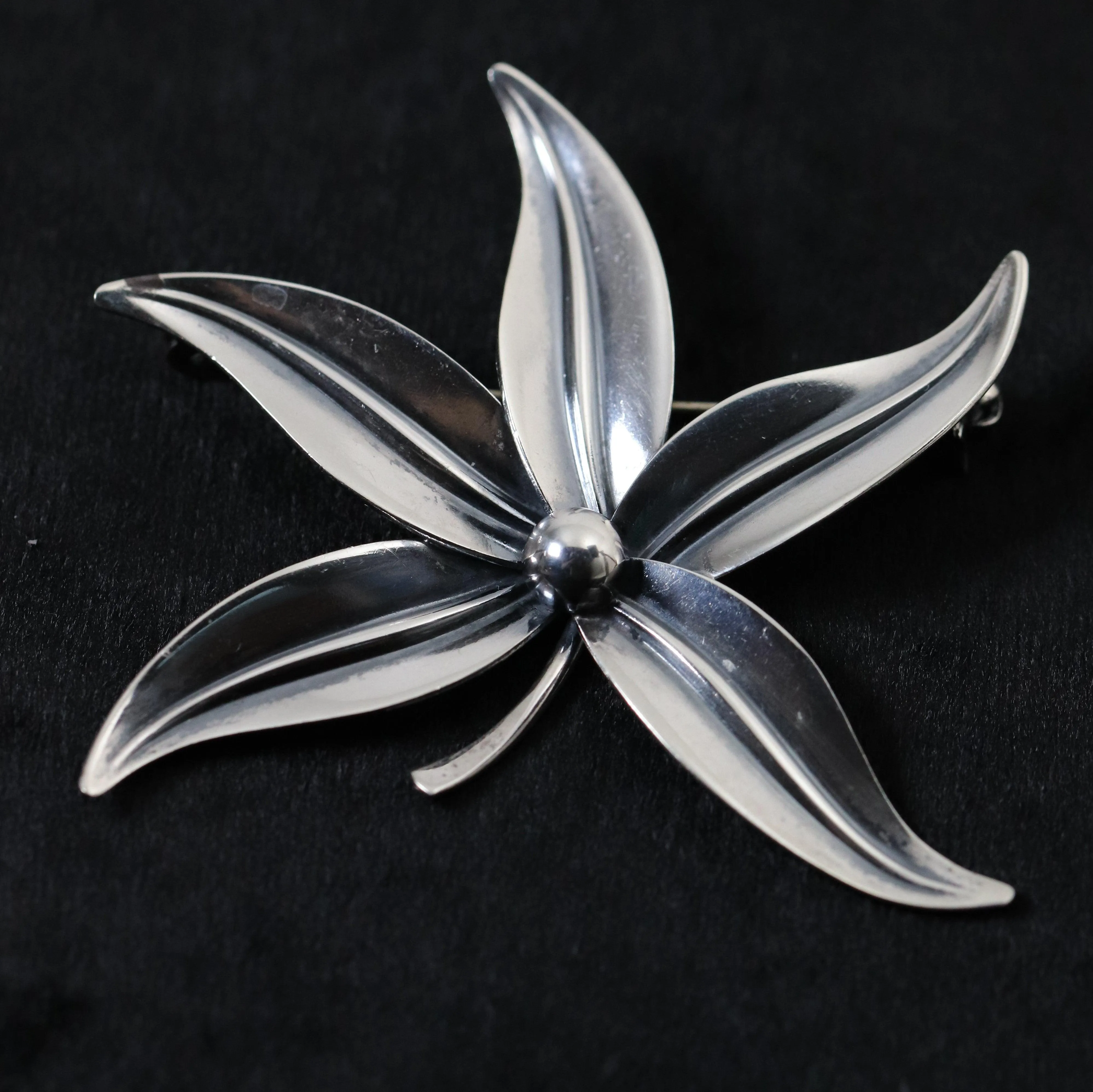 Vintage NE From Sterling Silver Jewelry | Large Floral Brooch Denmark