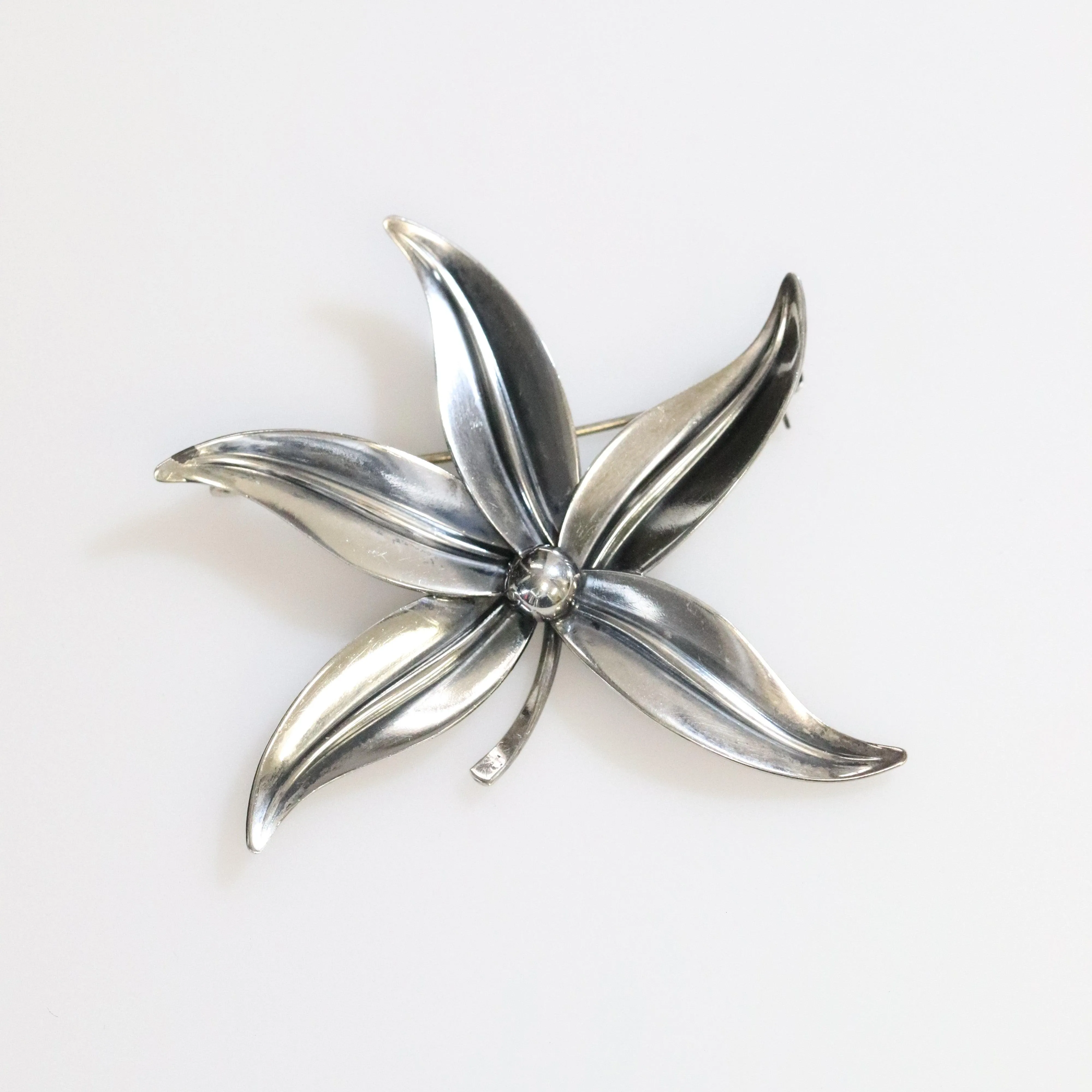 Vintage NE From Sterling Silver Jewelry | Large Floral Brooch Denmark