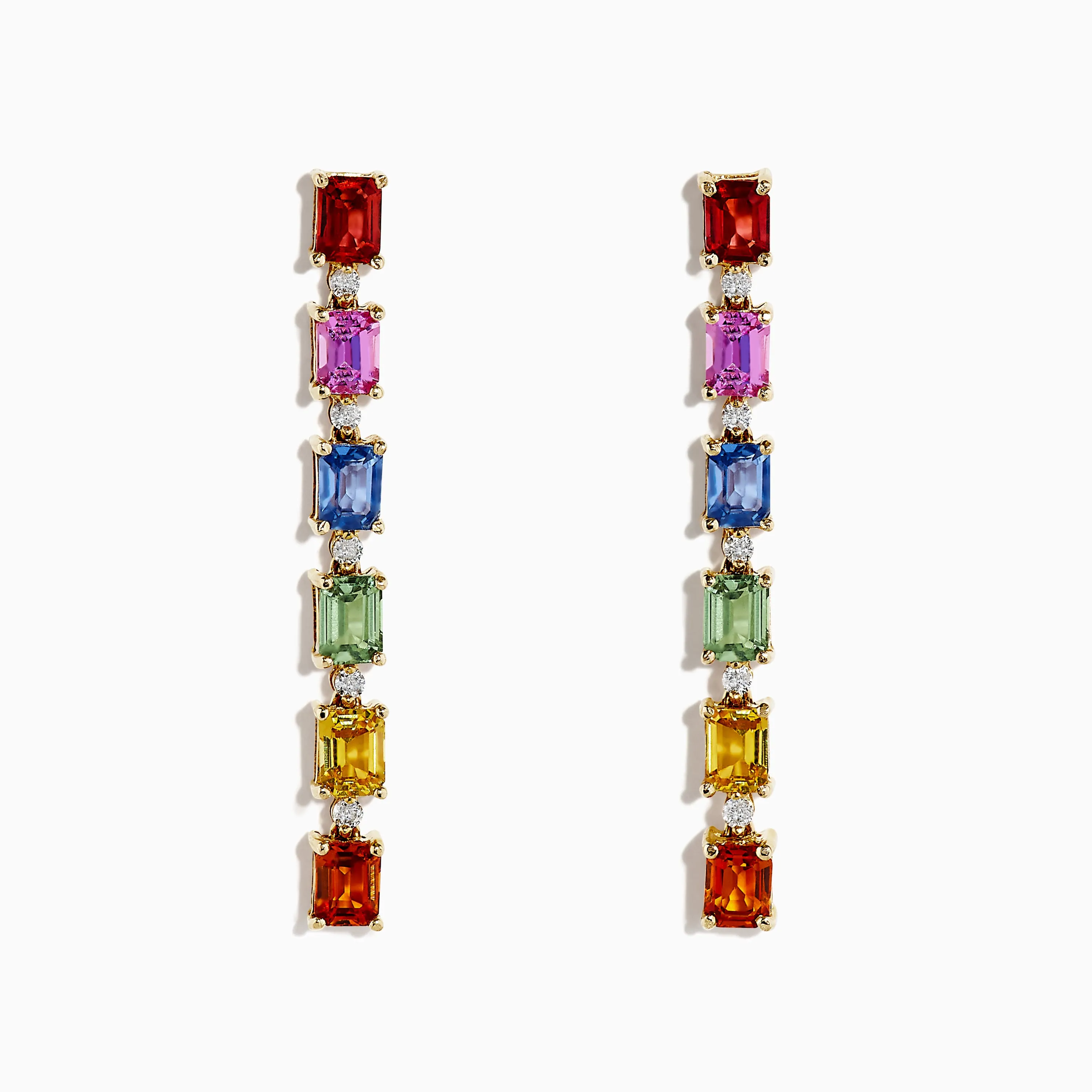 Watercolors 14K Gold Multi Sapphire & Diamond Drop Earrings, 3.12 TCW