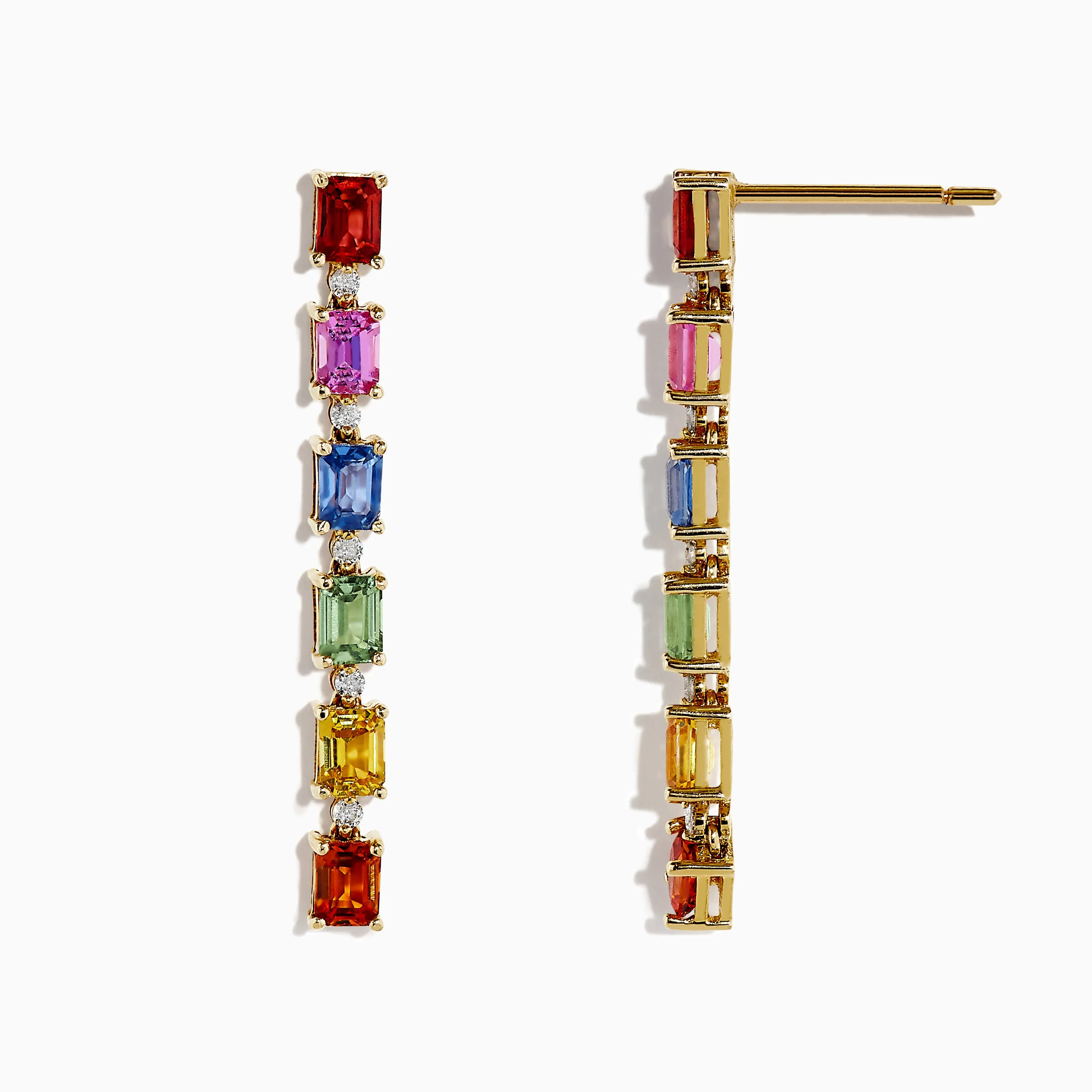 Watercolors 14K Gold Multi Sapphire & Diamond Drop Earrings, 3.12 TCW