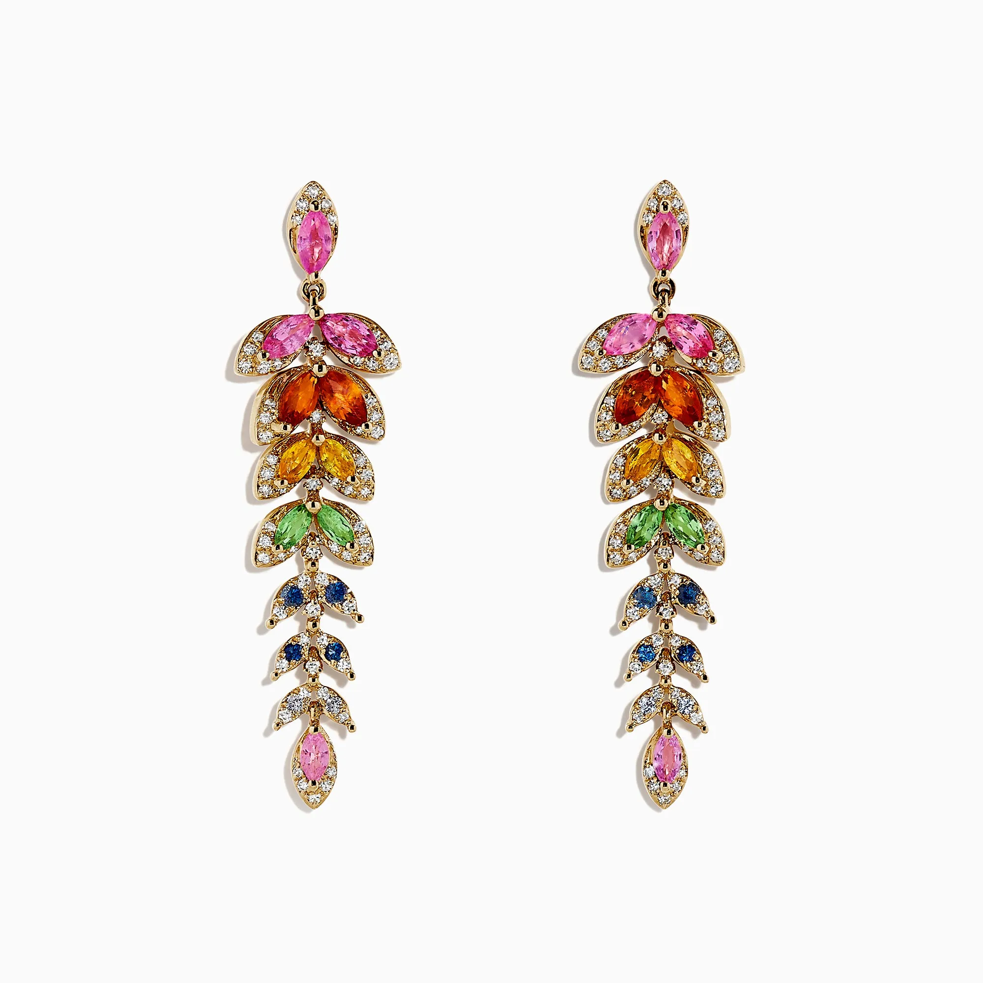 Watercolors 14K Gold Multi Sapphire and Diamond Earrings, 3.65 TCW