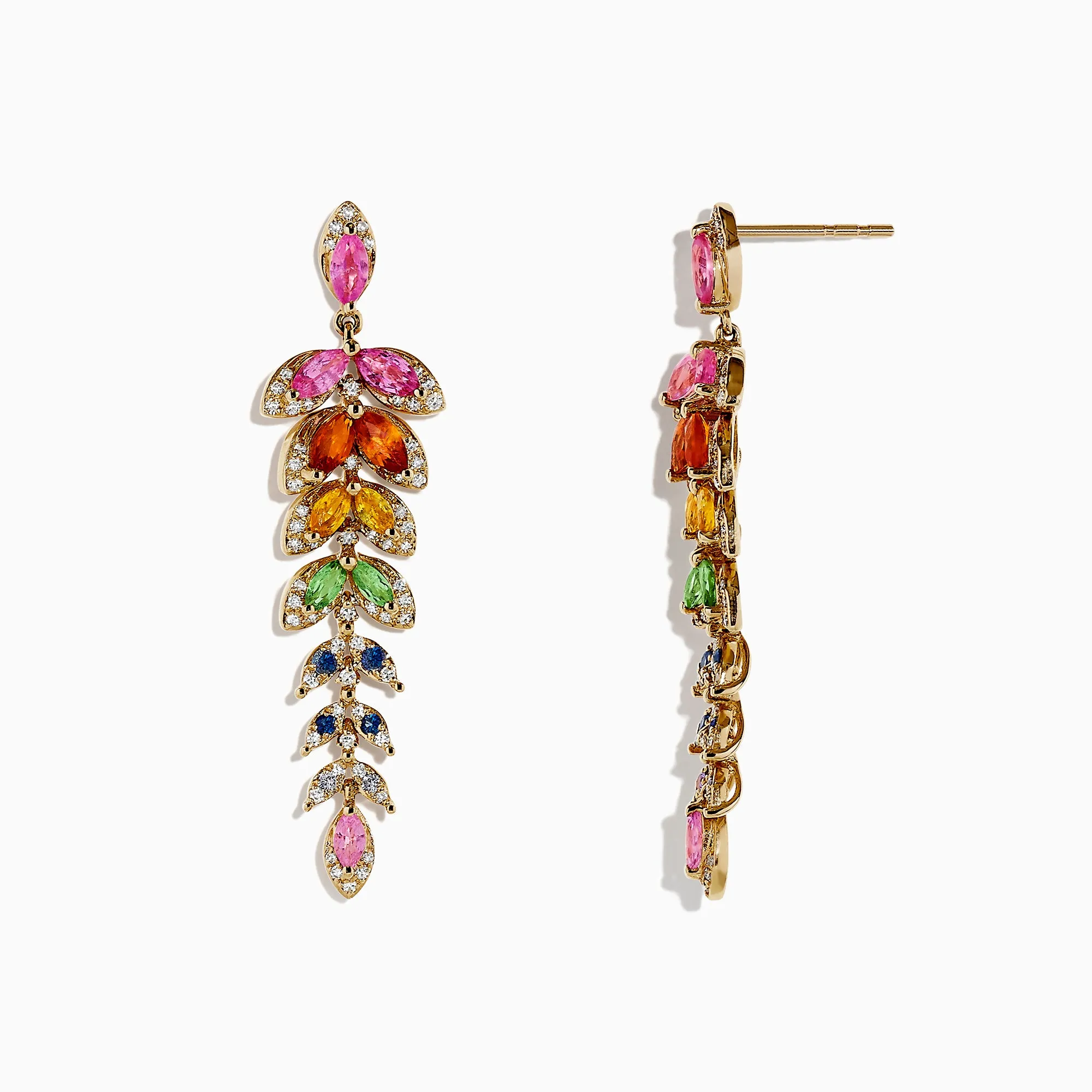 Watercolors 14K Gold Multi Sapphire and Diamond Earrings, 3.65 TCW