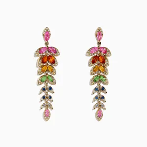 Watercolors 14K Gold Multi Sapphire and Diamond Earrings, 3.65 TCW