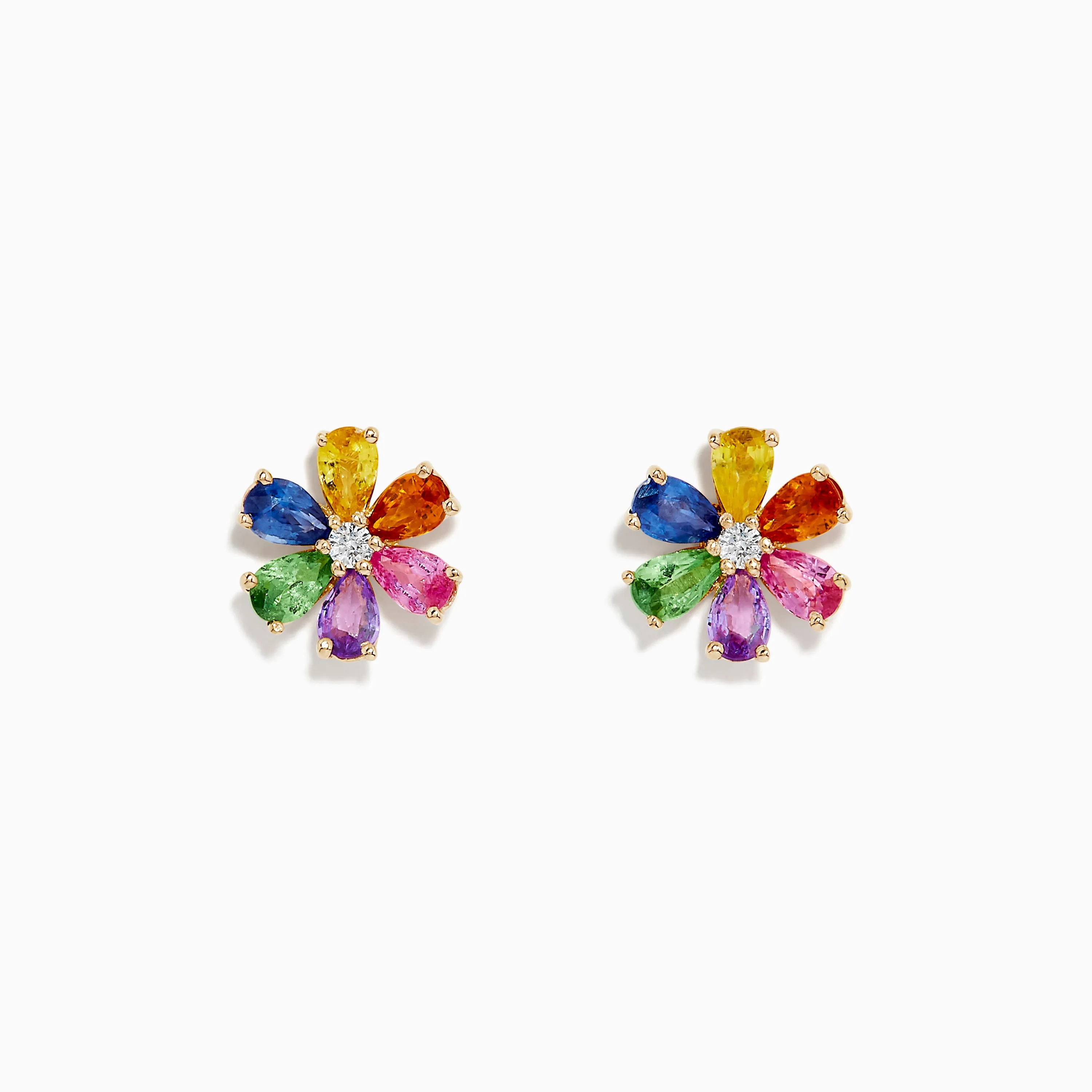 Watercolors 14K Gold Multi Sapphire and Diamond Flower Stud Earrings