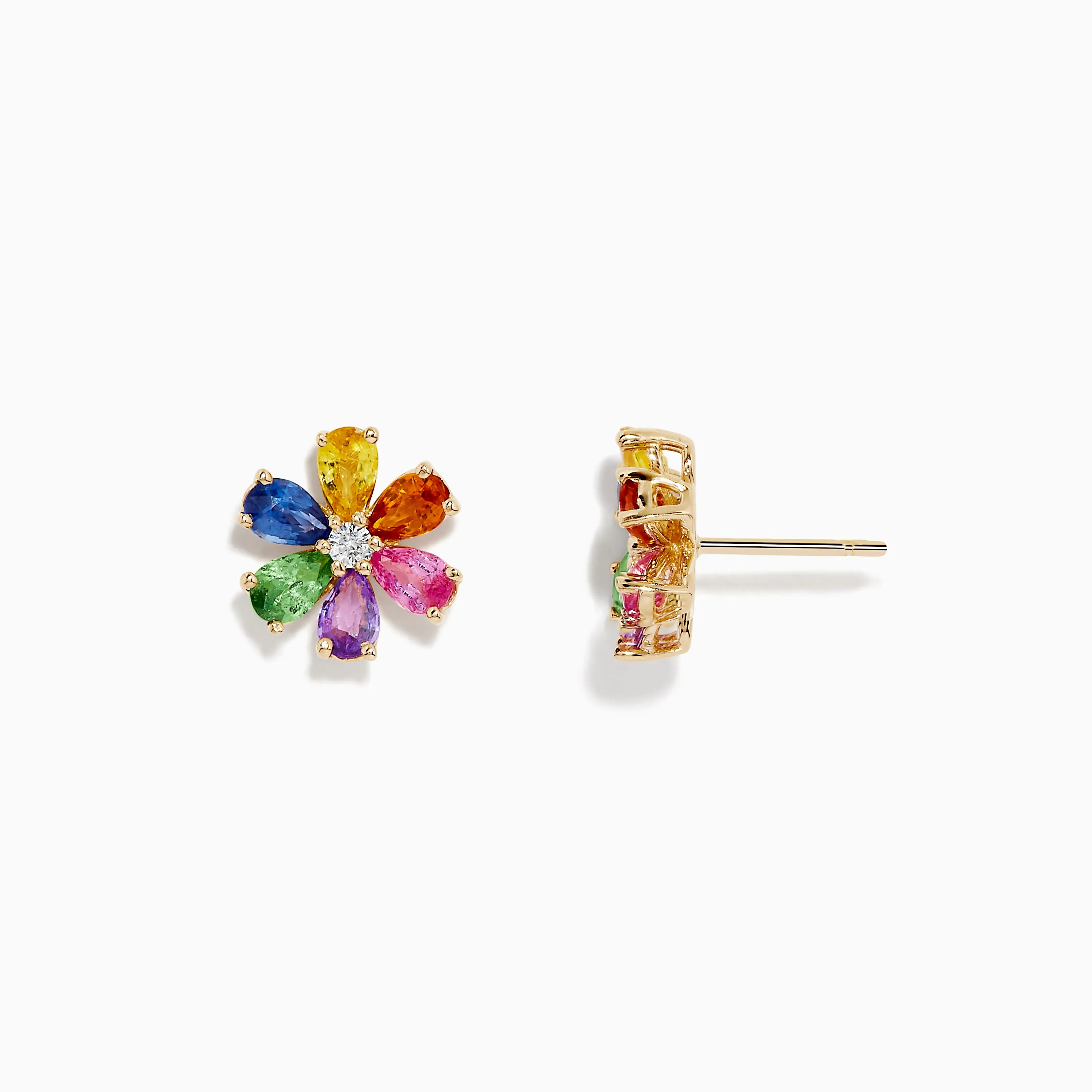 Watercolors 14K Gold Multi Sapphire and Diamond Flower Stud Earrings