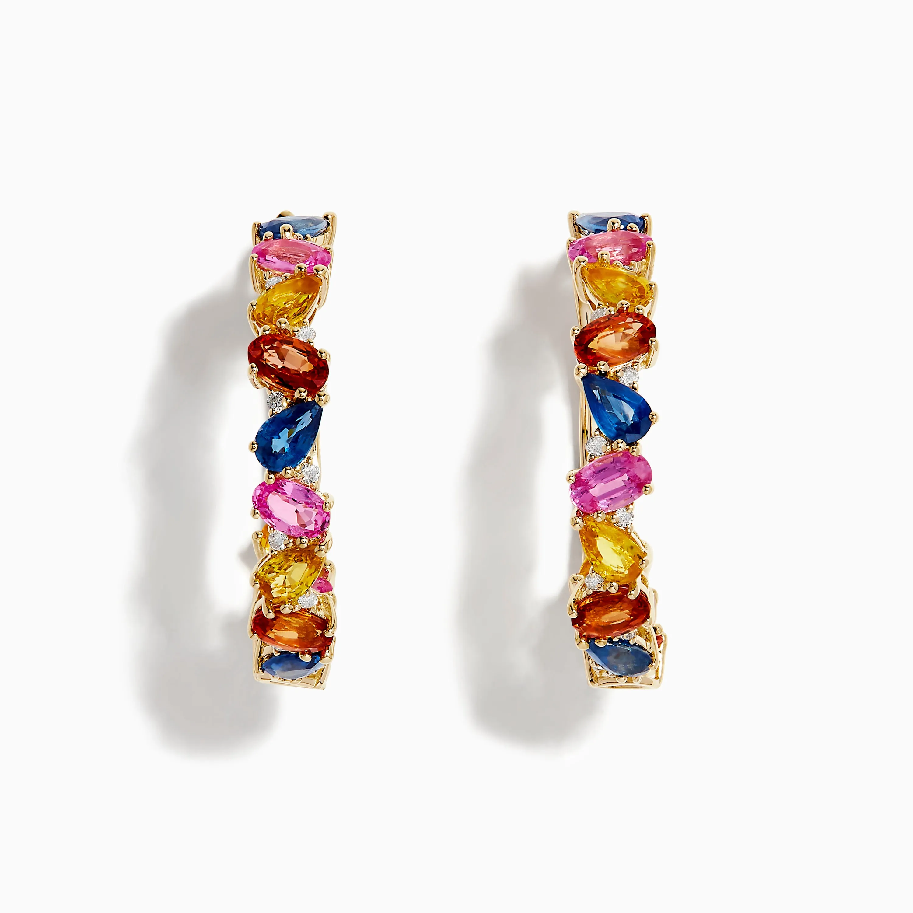 Watercolors 14K Yellow Gold Multi Sapphire and Diamond Hoop Earrings