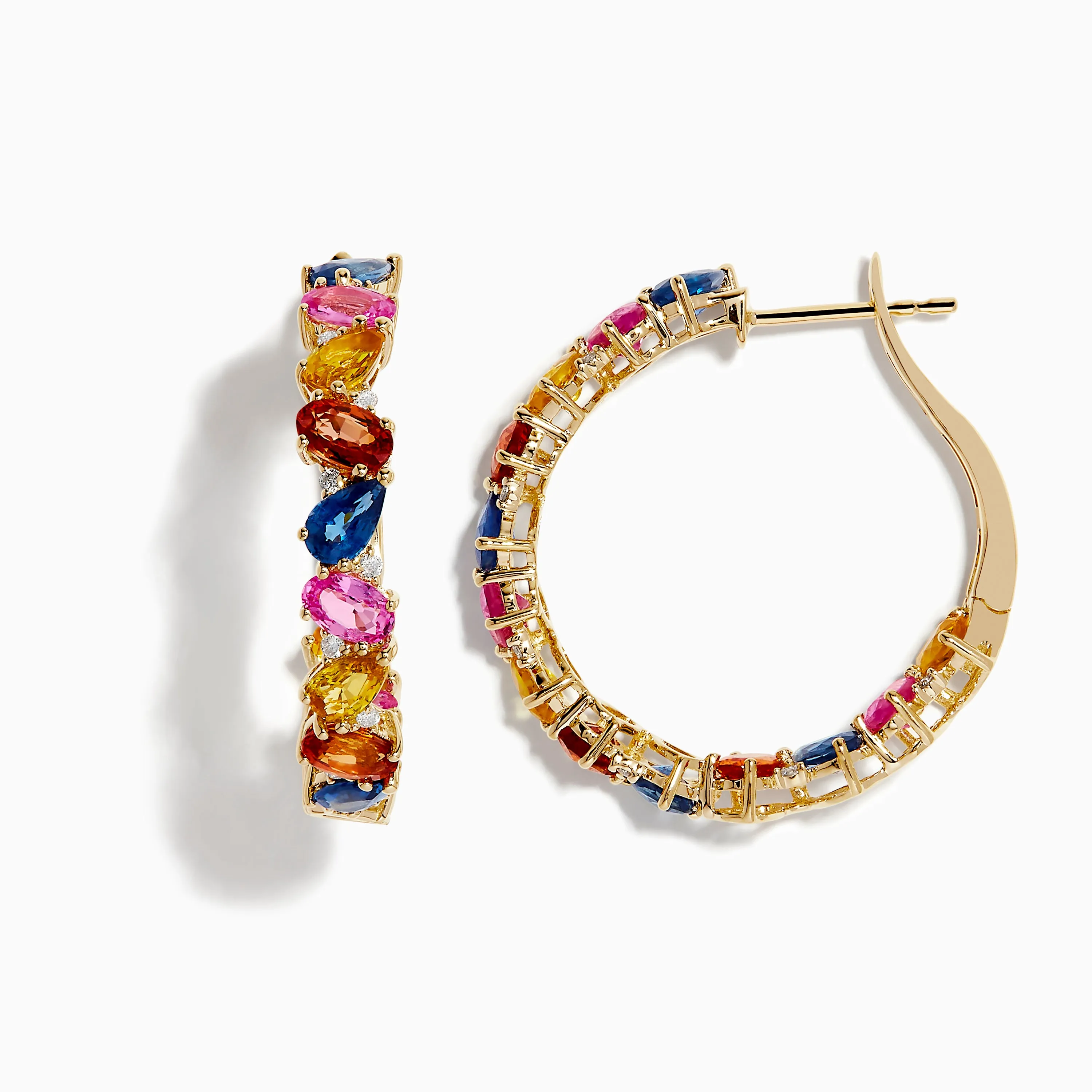 Watercolors 14K Yellow Gold Multi Sapphire and Diamond Hoop Earrings