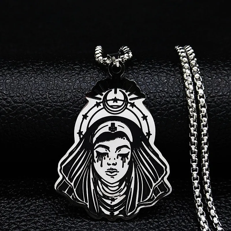 Witch Broom Cat Stainless Steel Necklace Women Witchcraft Silver Color Witches&#39; Pagan Wiccan Necklaces Jewelry colgantes N1050S2