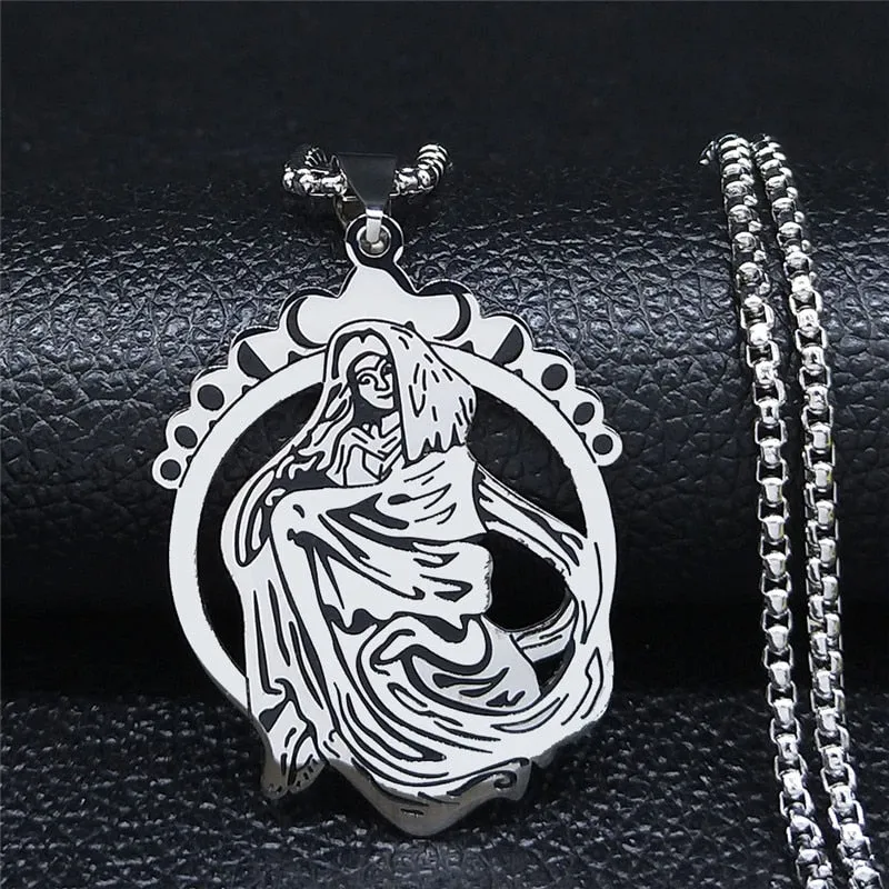 Witch Broom Cat Stainless Steel Necklace Women Witchcraft Silver Color Witches&#39; Pagan Wiccan Necklaces Jewelry colgantes N1050S2