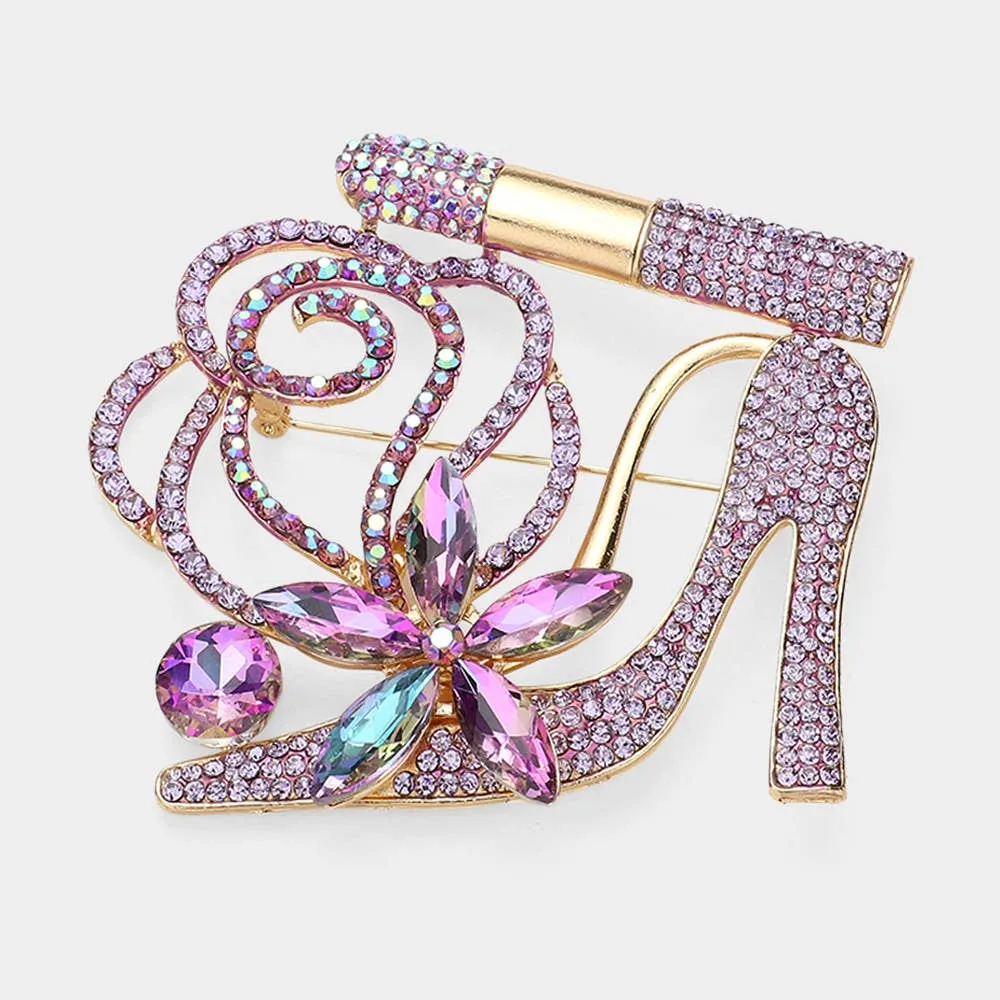 Wona Trading, Inc. - Rhinestone Pave High Heel Flower Lipstick Brooch