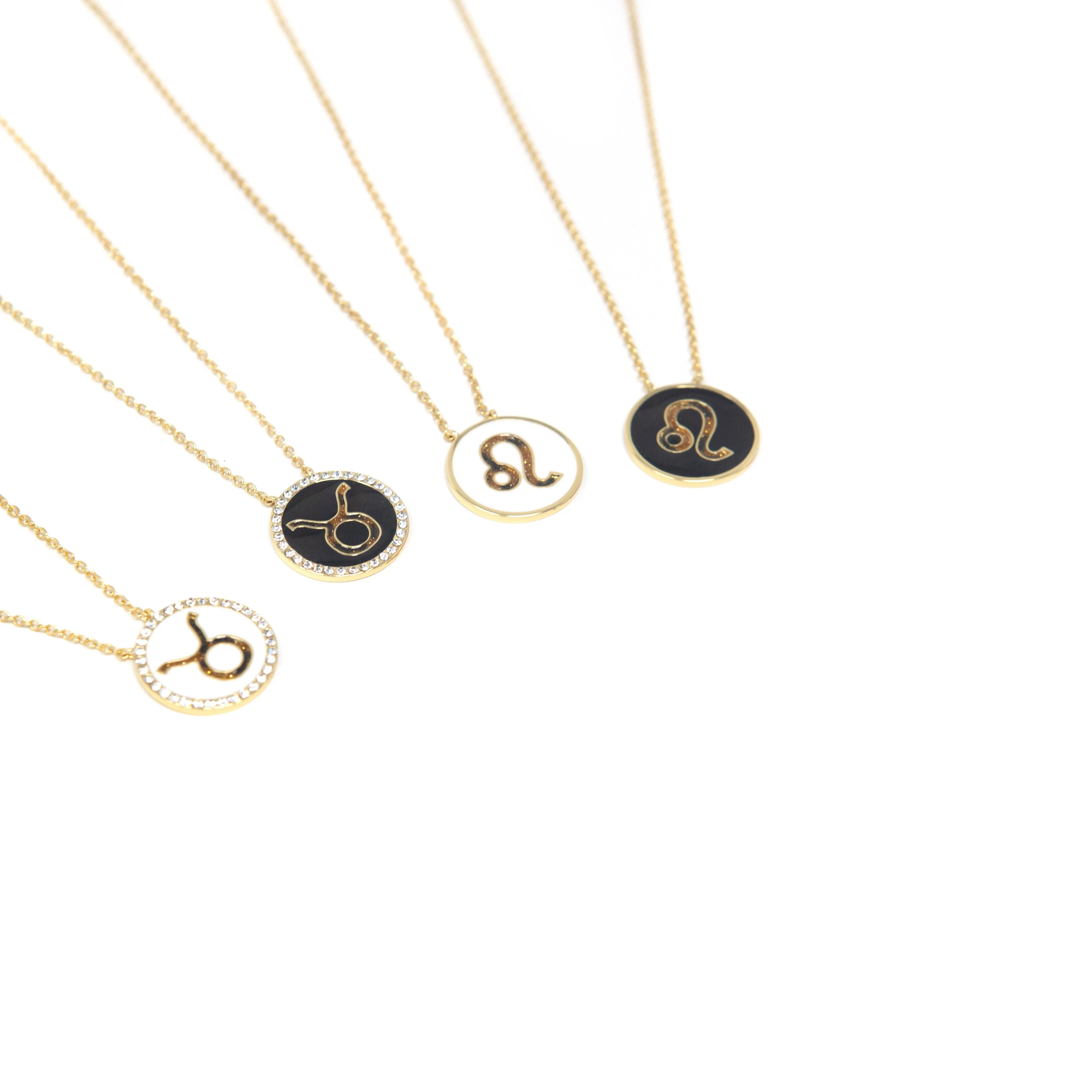 Zodiac Leopard and Enamel Circle Pendant Necklaces